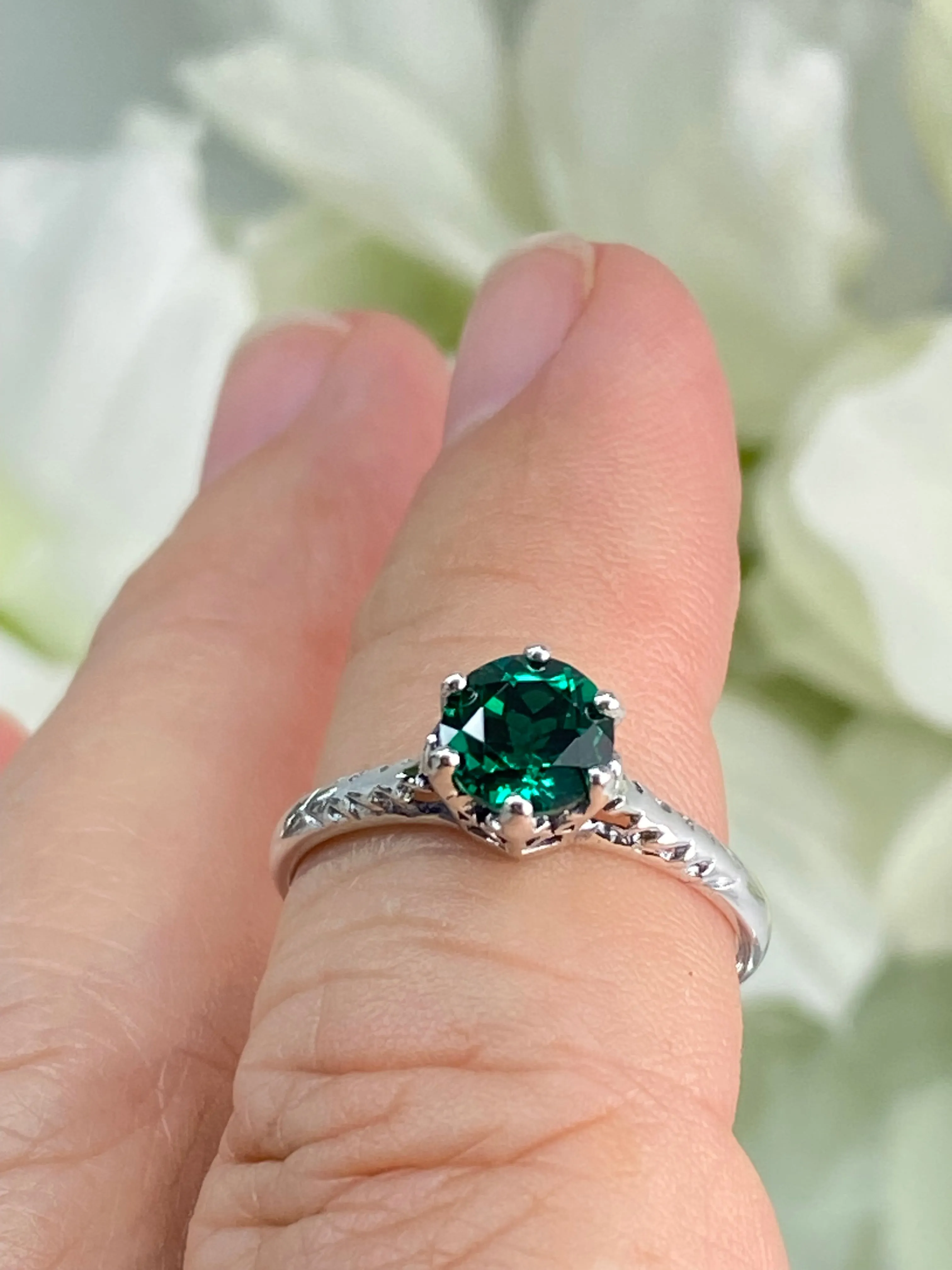 Natural Emerald Ring, Size 7, Victorian Wedding Solitaire #D22 - Ready to Ship