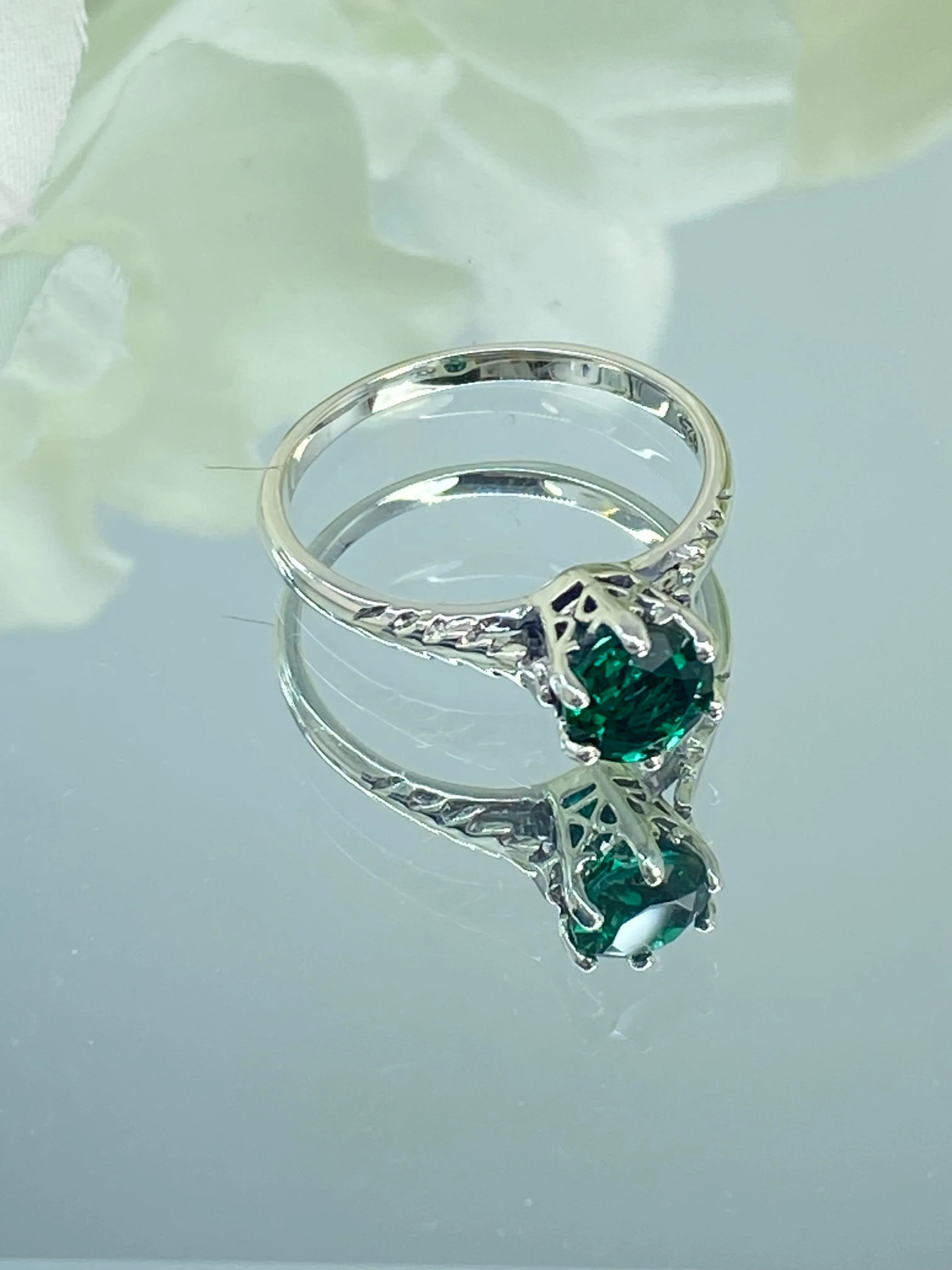 Natural Emerald Ring, Size 7, Victorian Wedding Solitaire #D22 - Ready to Ship