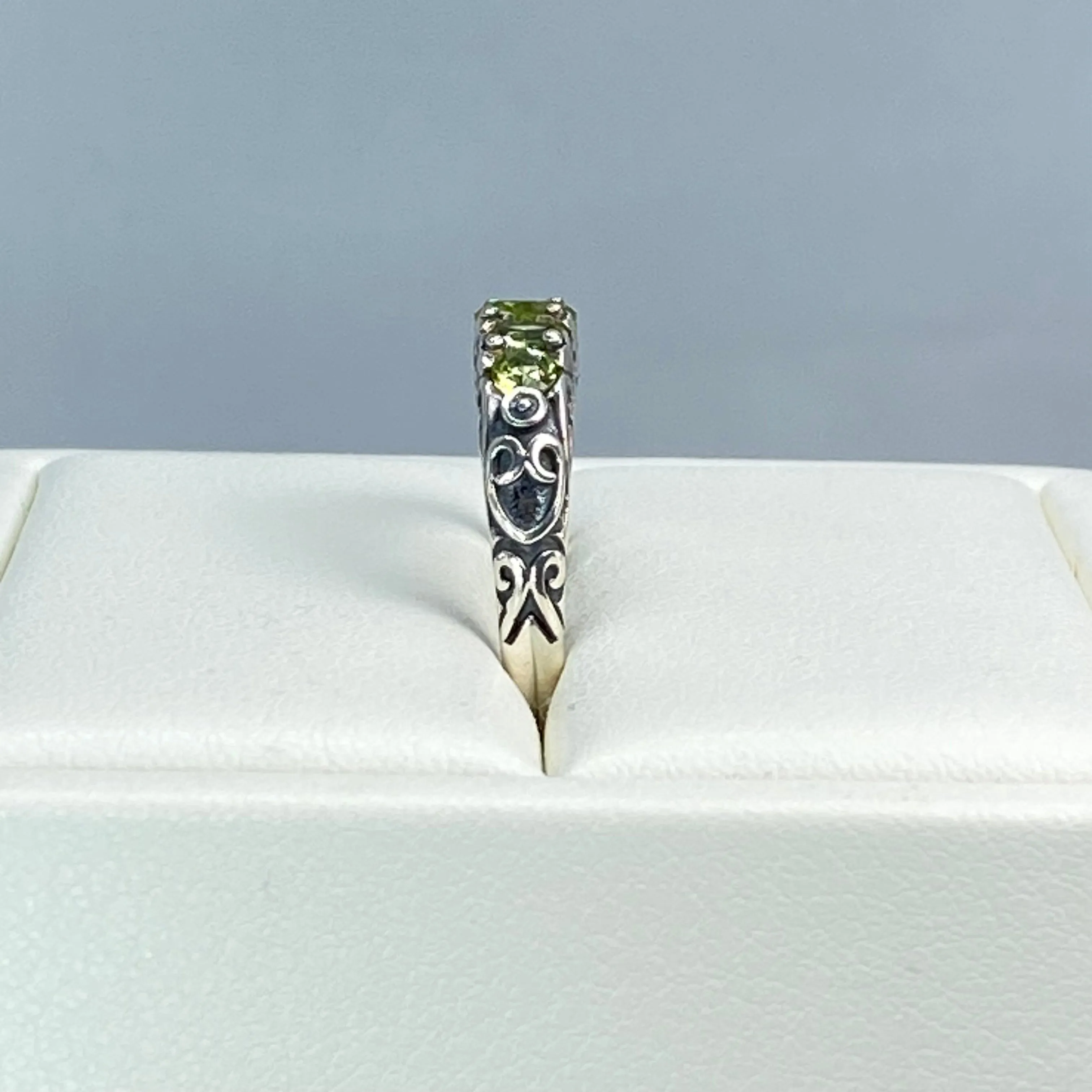 Natural Green Peridot Ring, 5-Stone Georgian Ring, Victorian Jewelry Design#D19