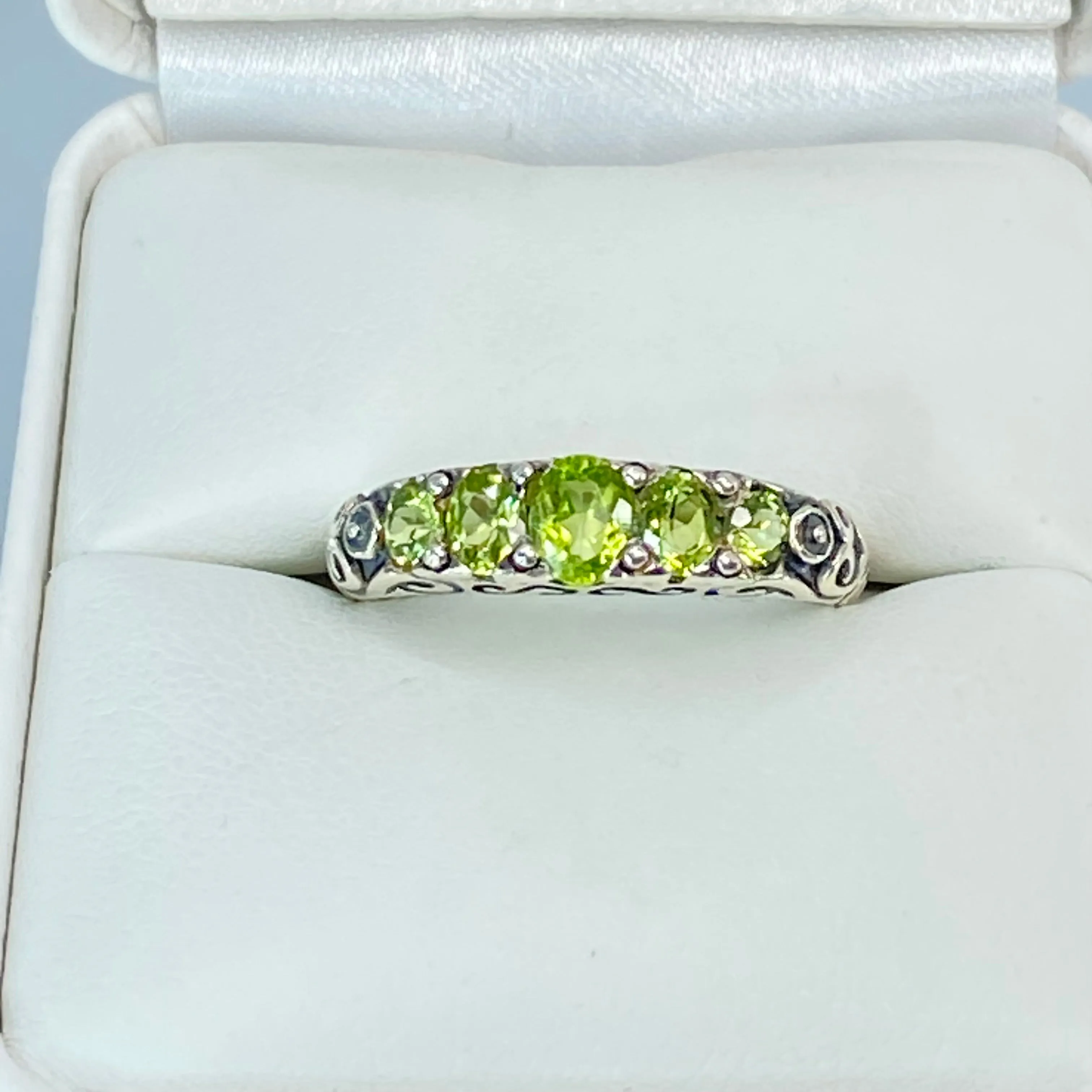 Natural Green Peridot Ring, 5-Stone Georgian Ring, Victorian Jewelry Design#D19