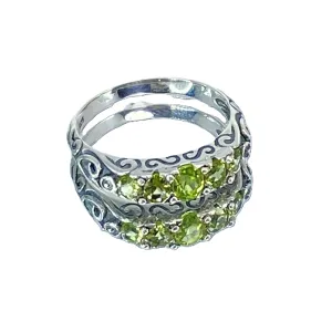 Natural Green Peridot Ring, 5-Stone Georgian Ring, Victorian Jewelry Design#D19