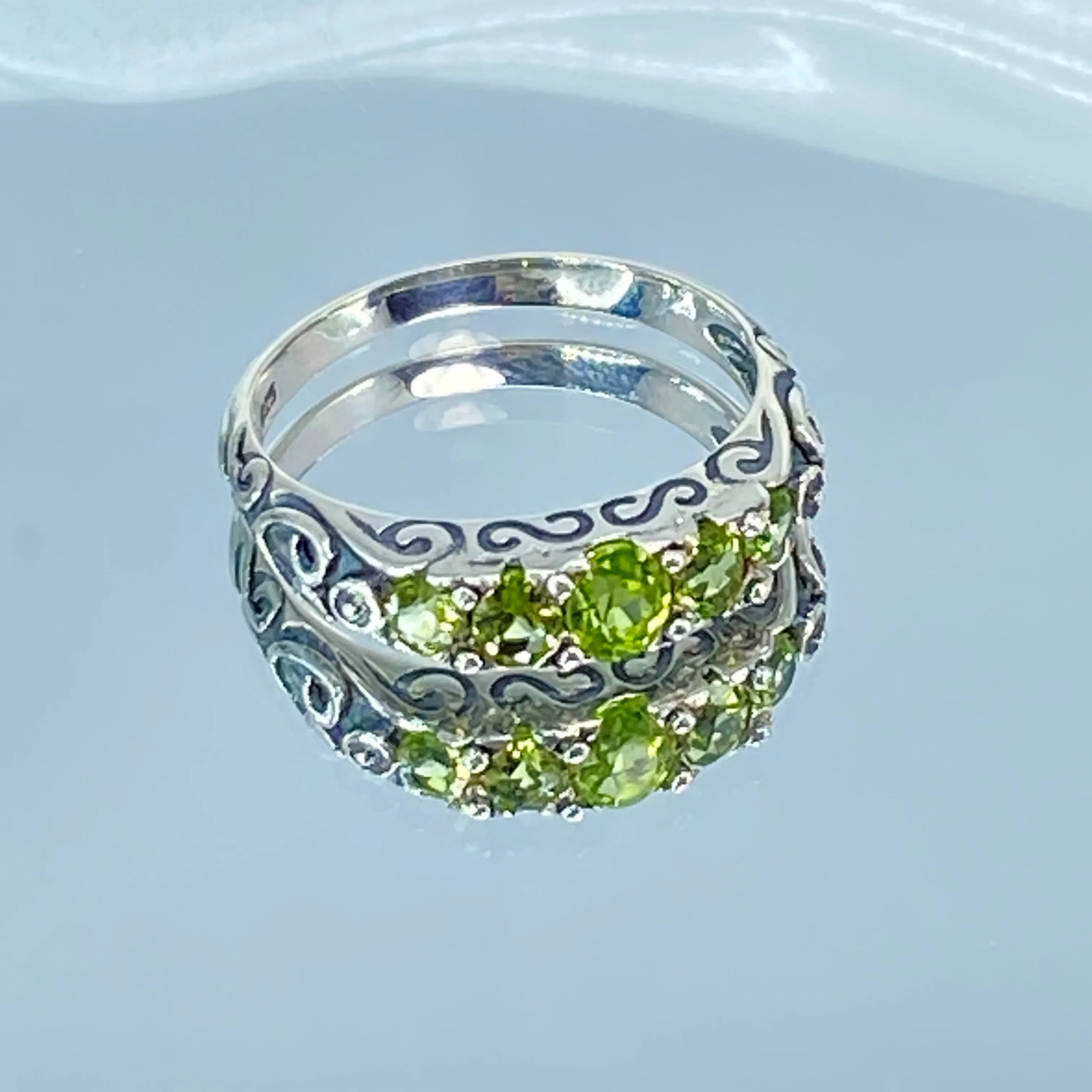 Natural Green Peridot Ring, 5-Stone Georgian Ring, Victorian Jewelry Design#D19