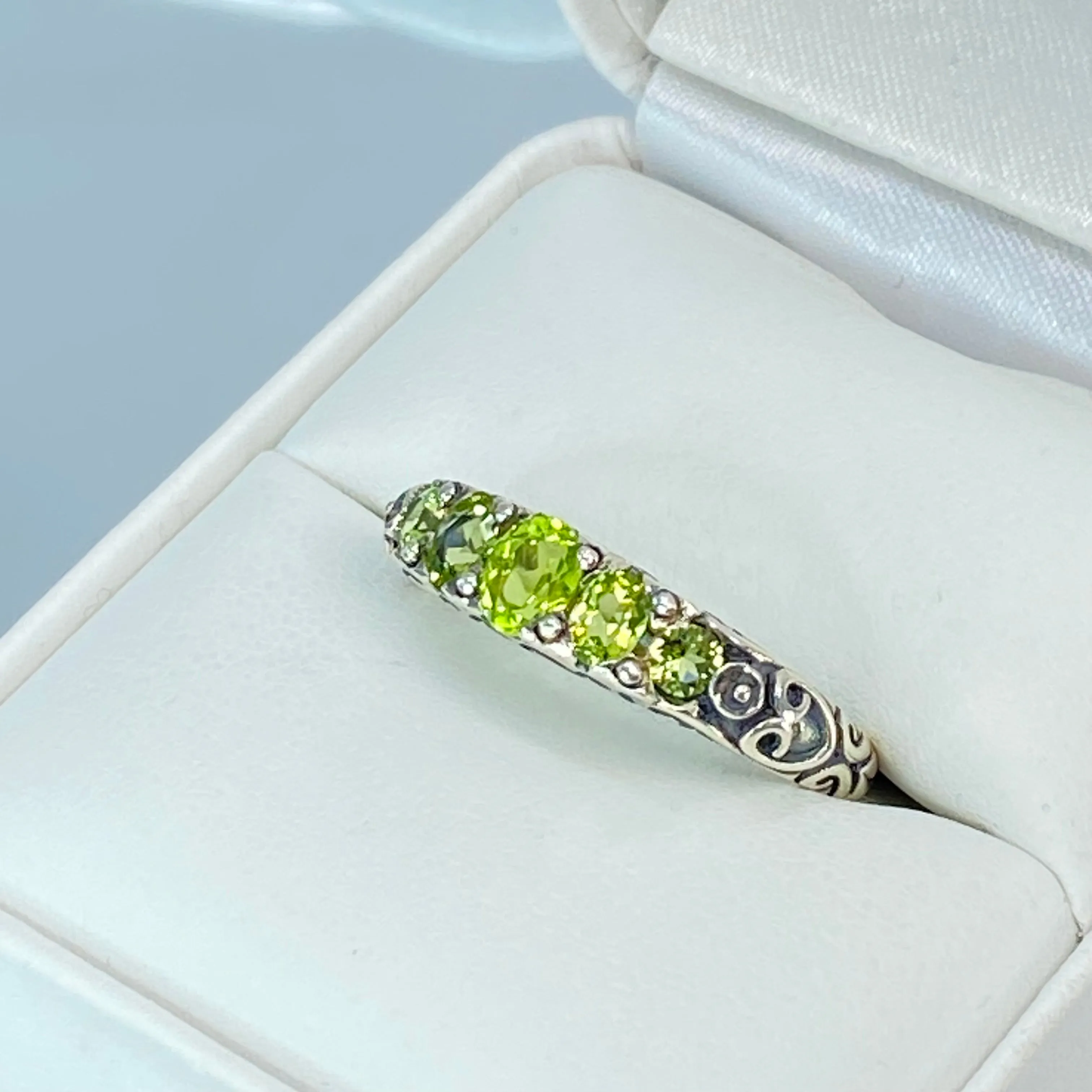 Natural Green Peridot Ring, 5-Stone Georgian Ring, Victorian Jewelry Design#D19
