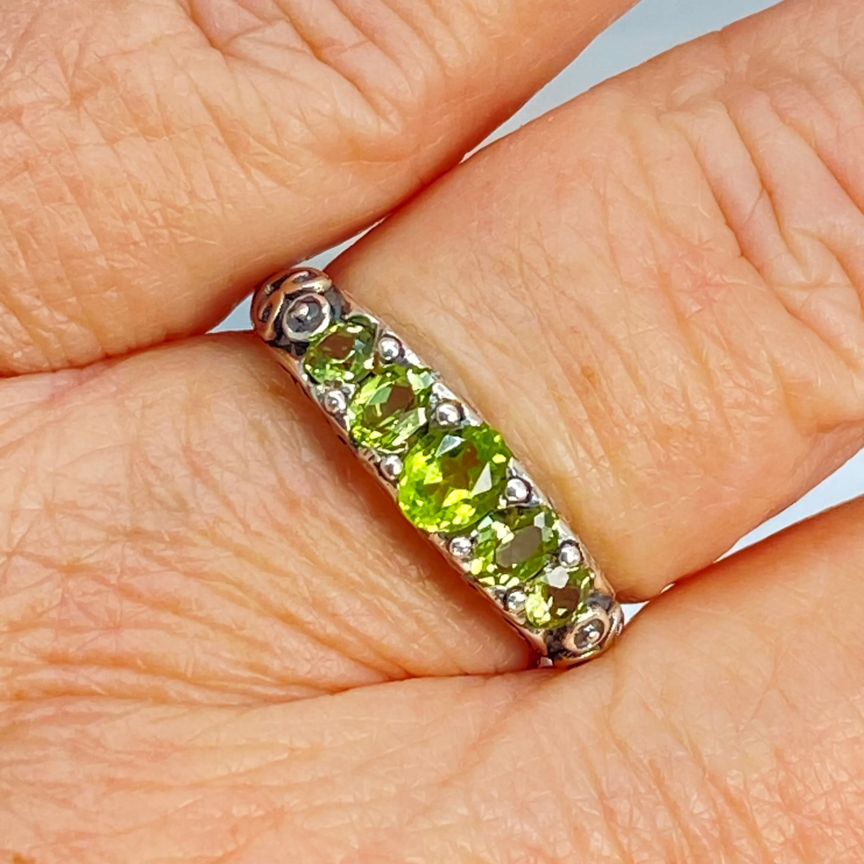Natural Green Peridot Ring, 5-Stone Georgian Ring, Victorian Jewelry Design#D19