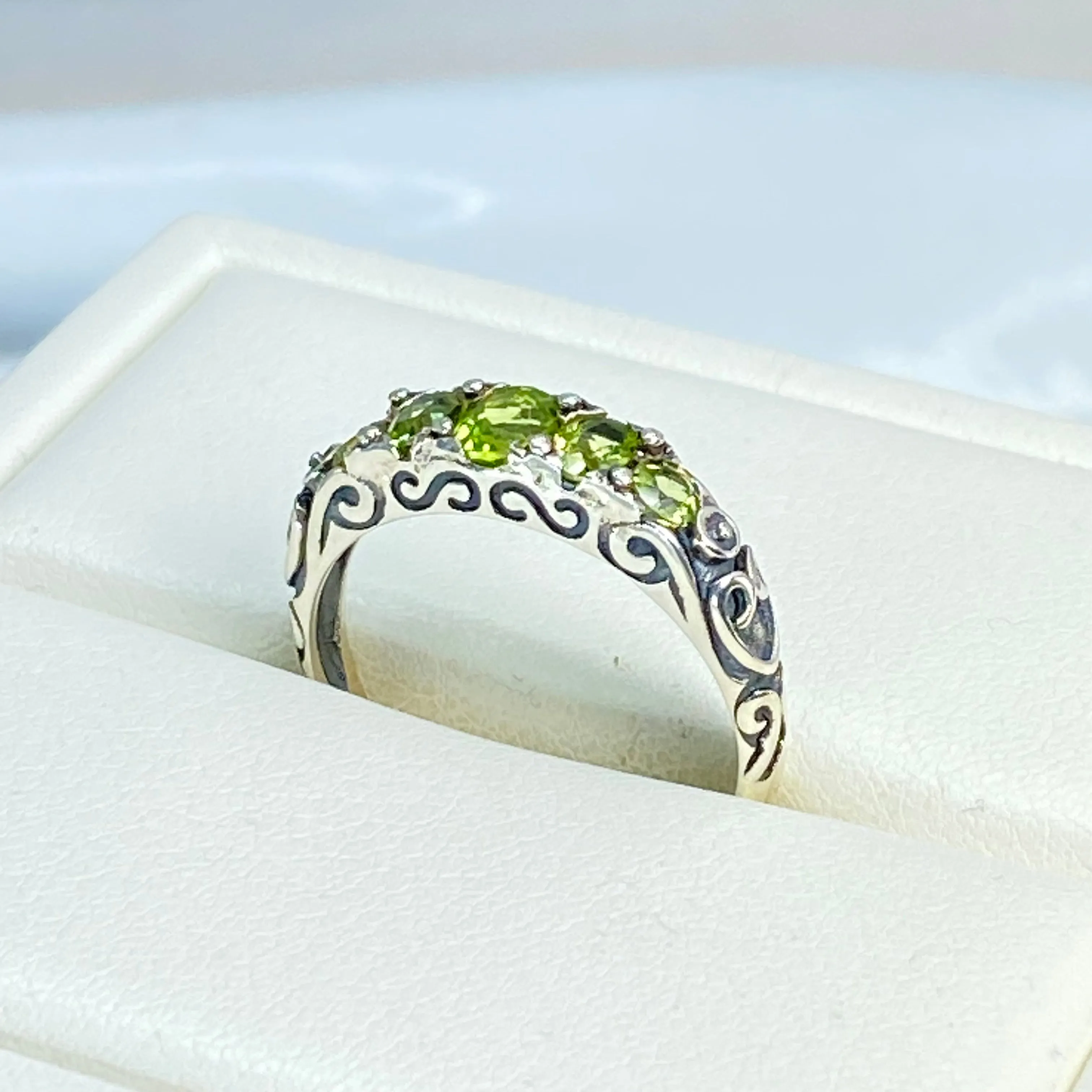 Natural Green Peridot Ring, 5-Stone Georgian Ring, Victorian Jewelry Design#D19