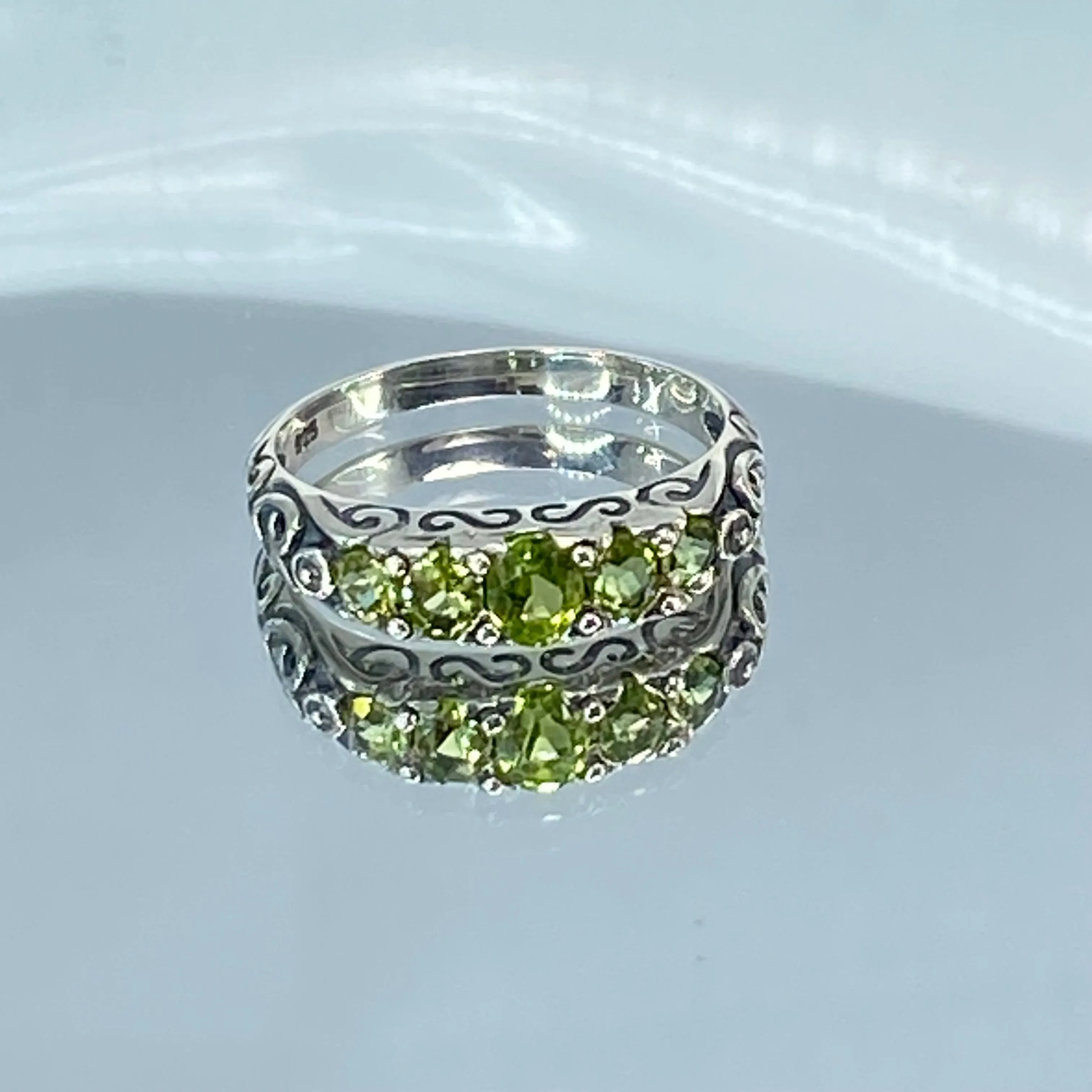 Natural Green Peridot Ring, 5-Stone Georgian Ring, Victorian Jewelry Design#D19