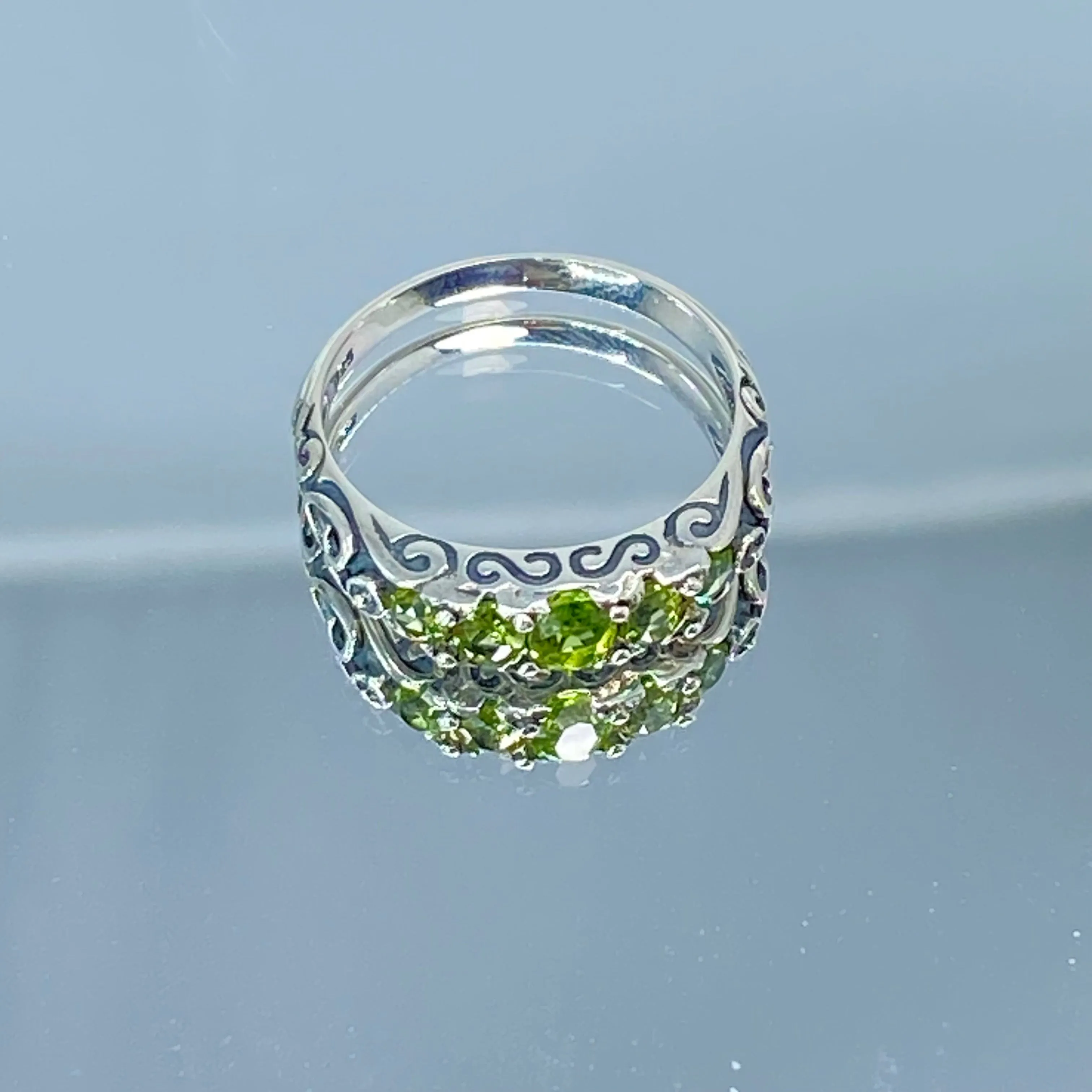 Natural Green Peridot Ring, 5-Stone Georgian Ring, Victorian Jewelry Design#D19