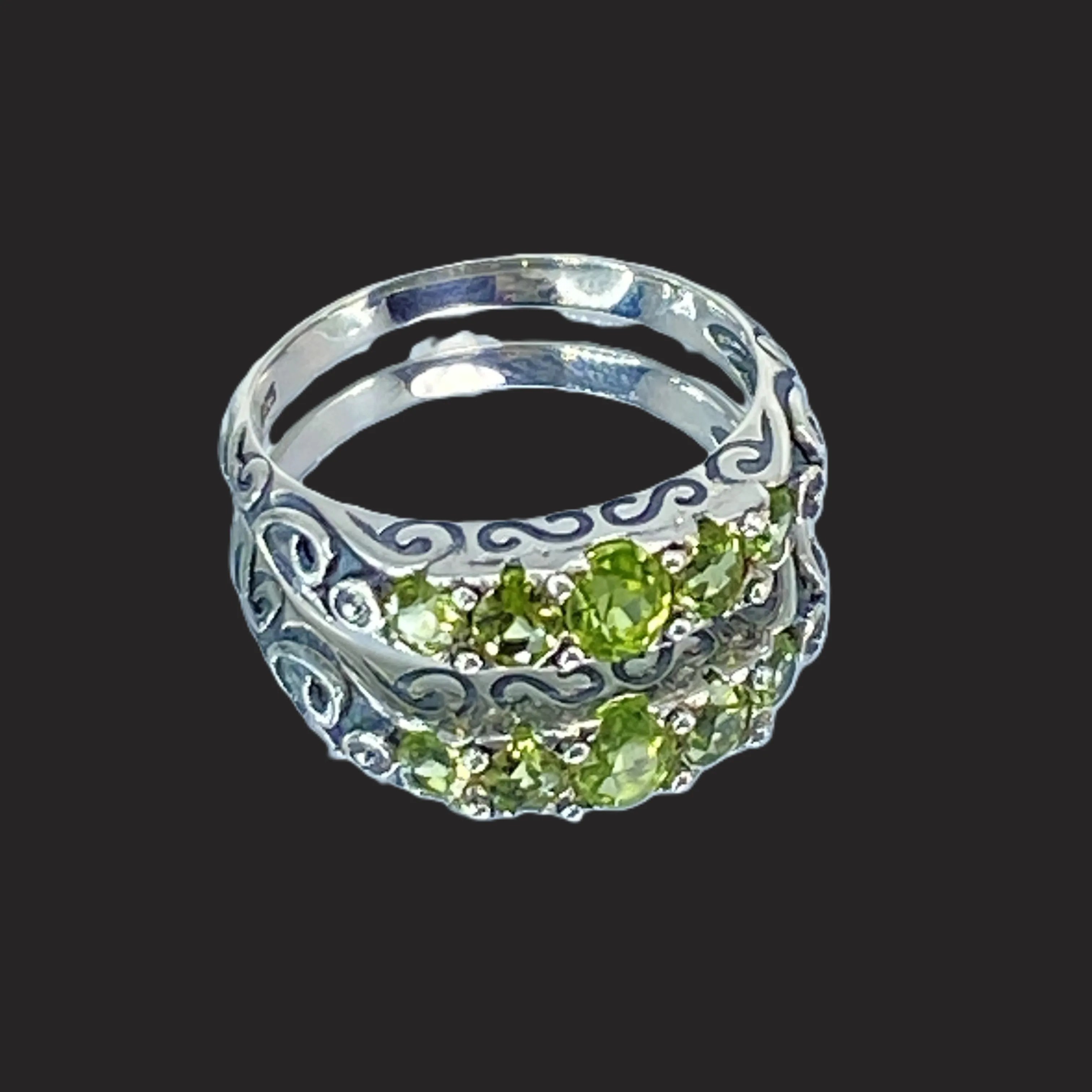 Natural Green Peridot Ring, 5-Stone Georgian Ring, Victorian Jewelry Design#D19