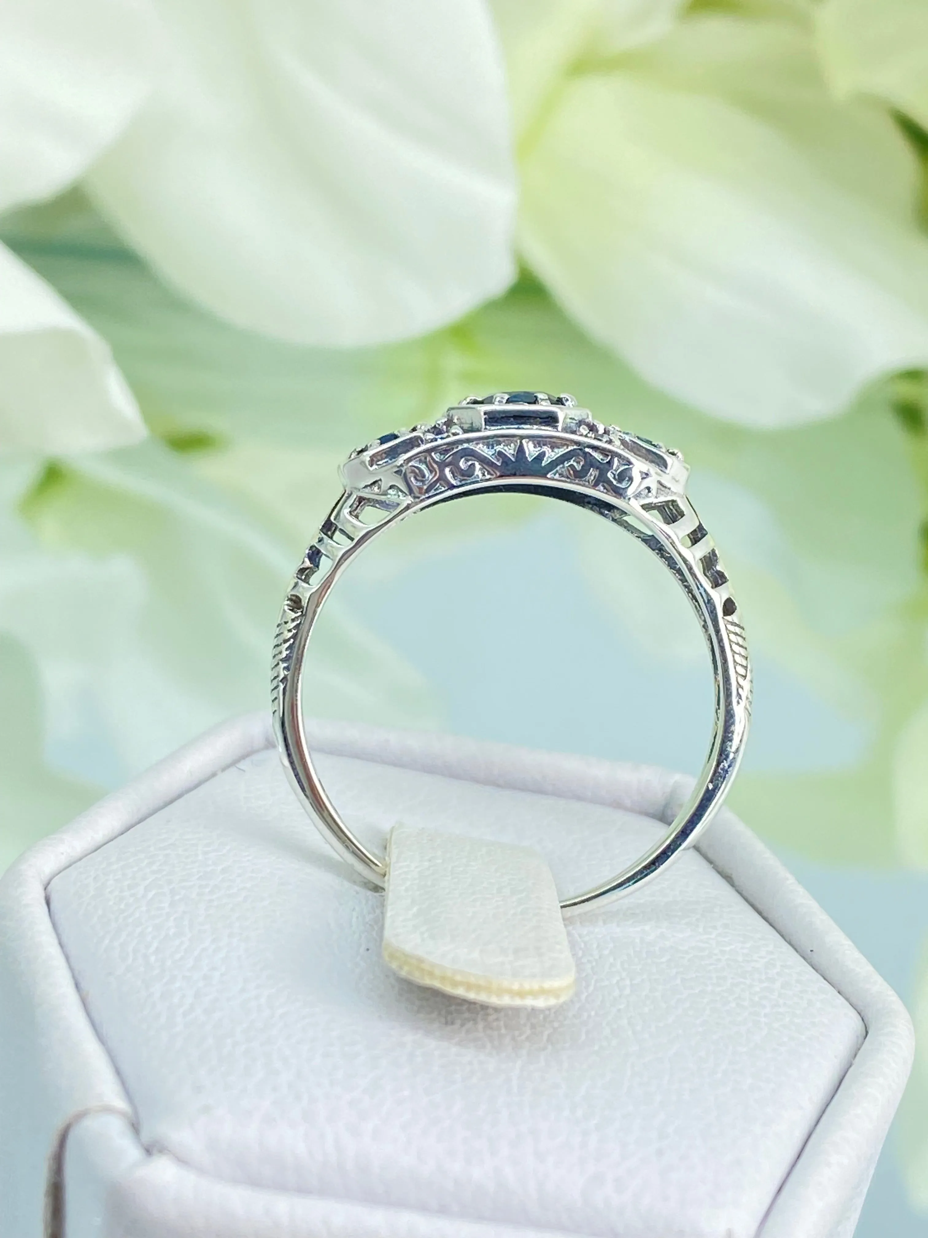 Natural London Blue Topaz Ring, Art Deco Jewelry #D161