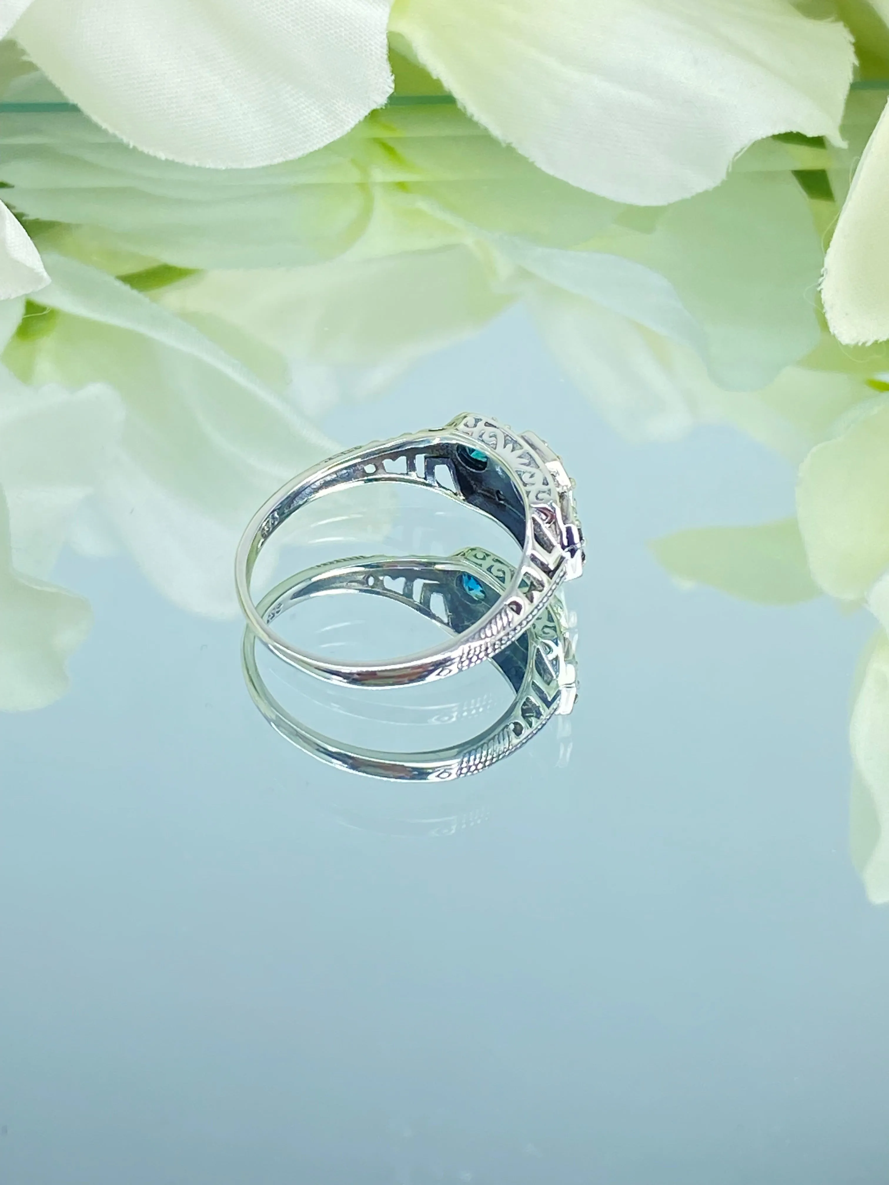 Natural London Blue Topaz Ring, Art Deco Jewelry #D161