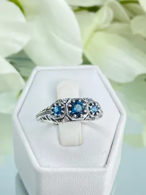 Natural London Blue Topaz Ring, Art Deco Jewelry #D161