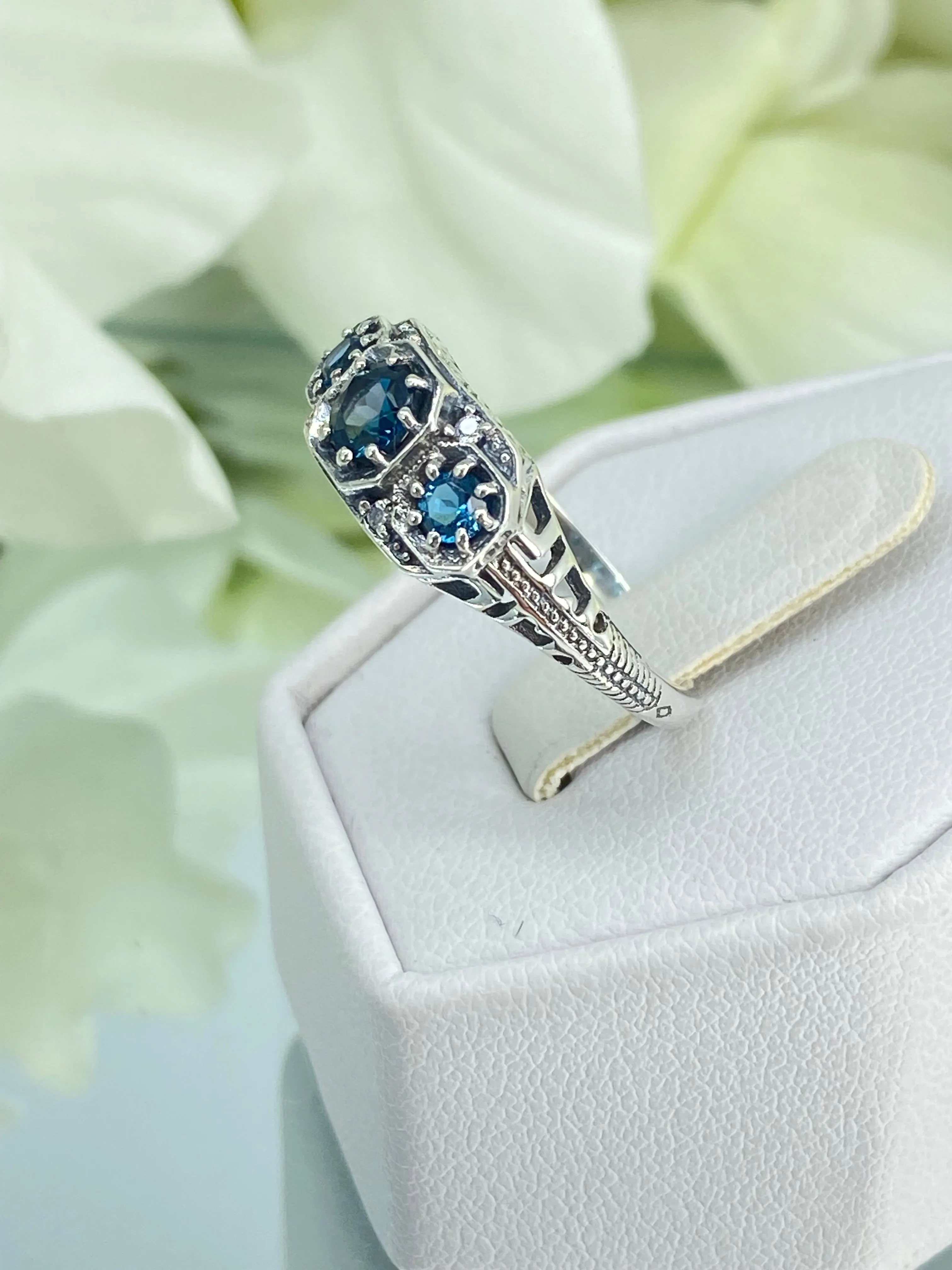 Natural London Blue Topaz Ring, Art Deco Jewelry #D161