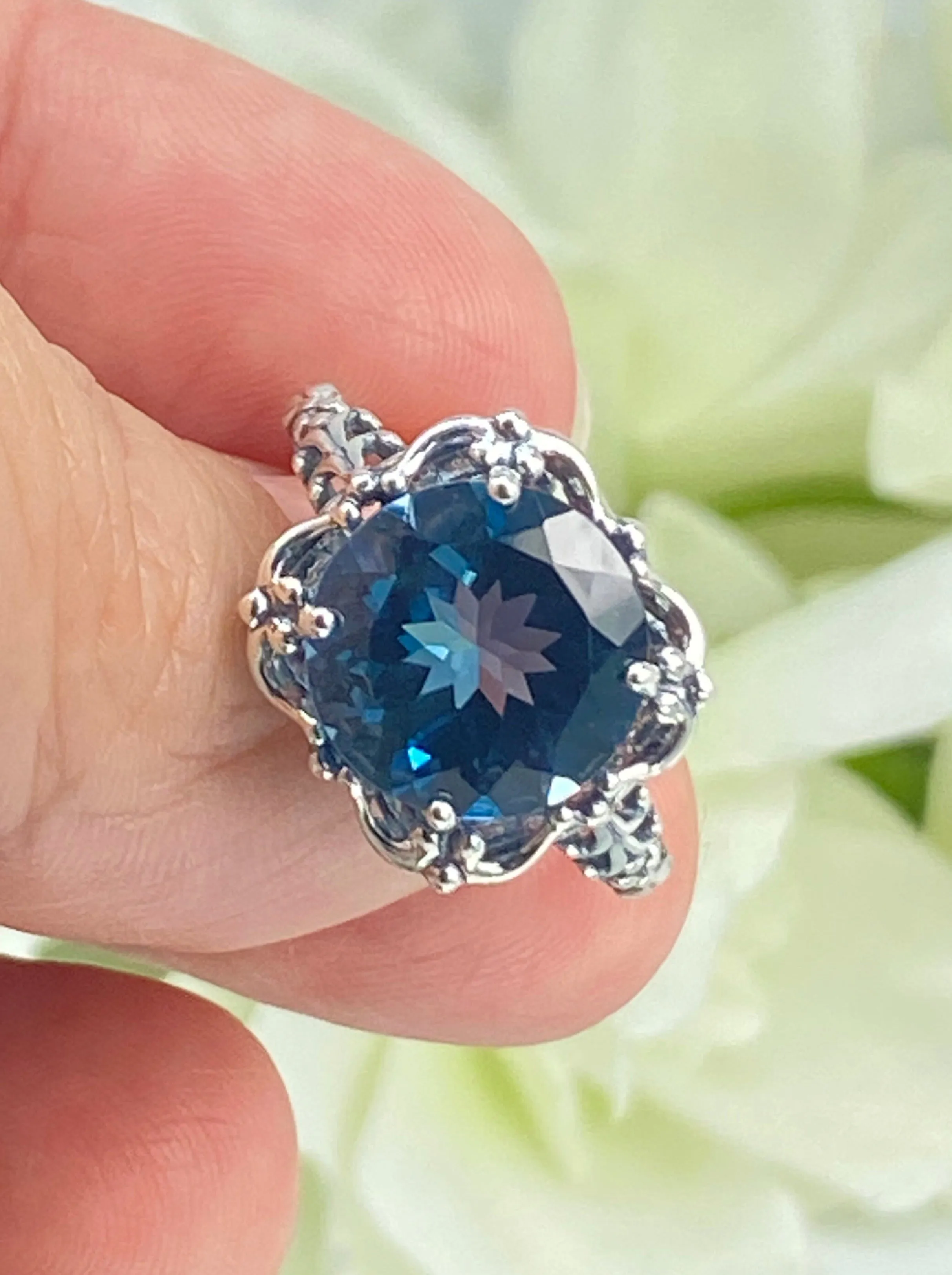 Natural London Blue Topaz Victorian Ring, Size 7, Speechless #D103 - Ready to Ship