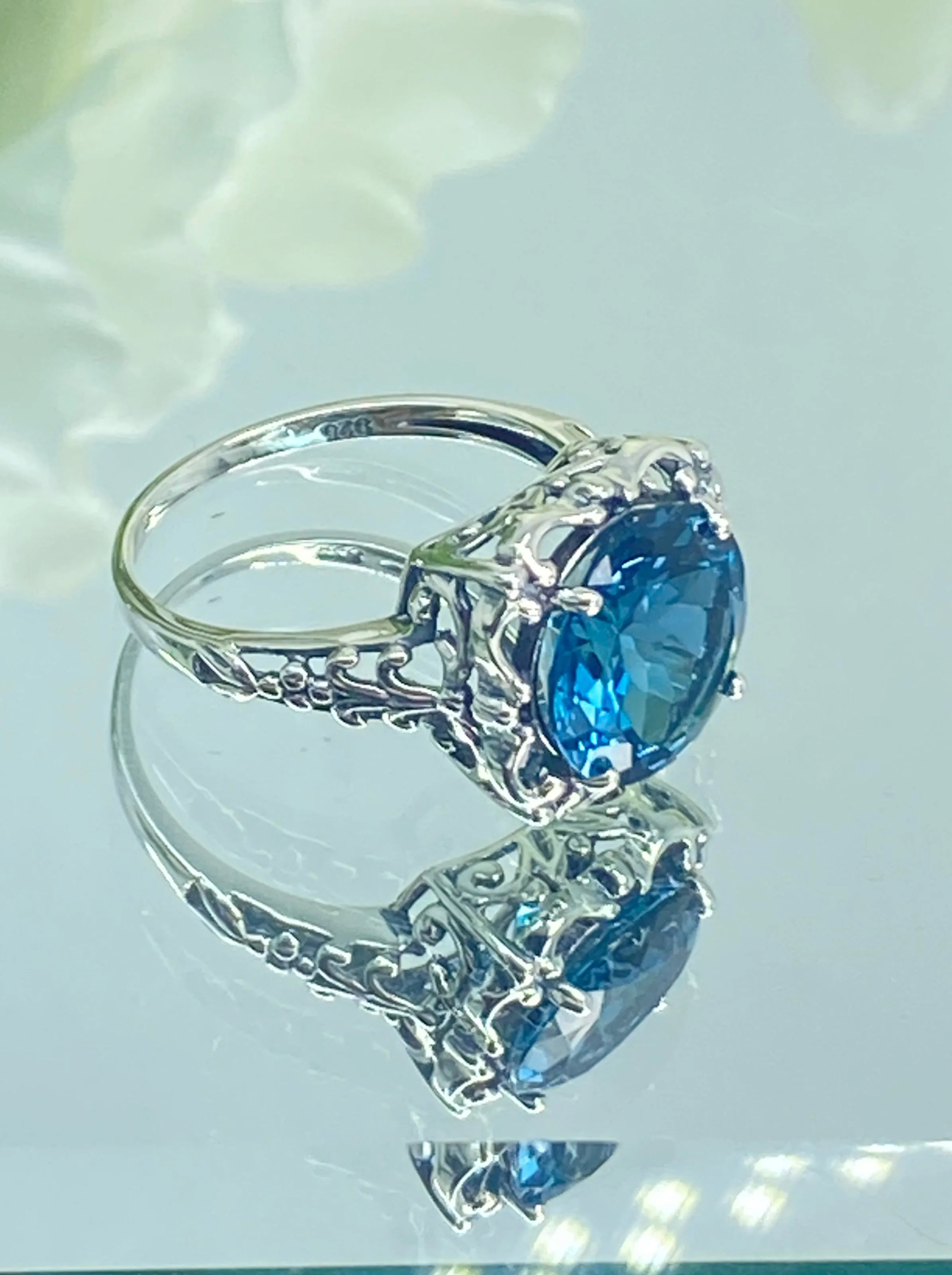 Natural London Blue Topaz Victorian Ring, Size 7, Speechless #D103 - Ready to Ship