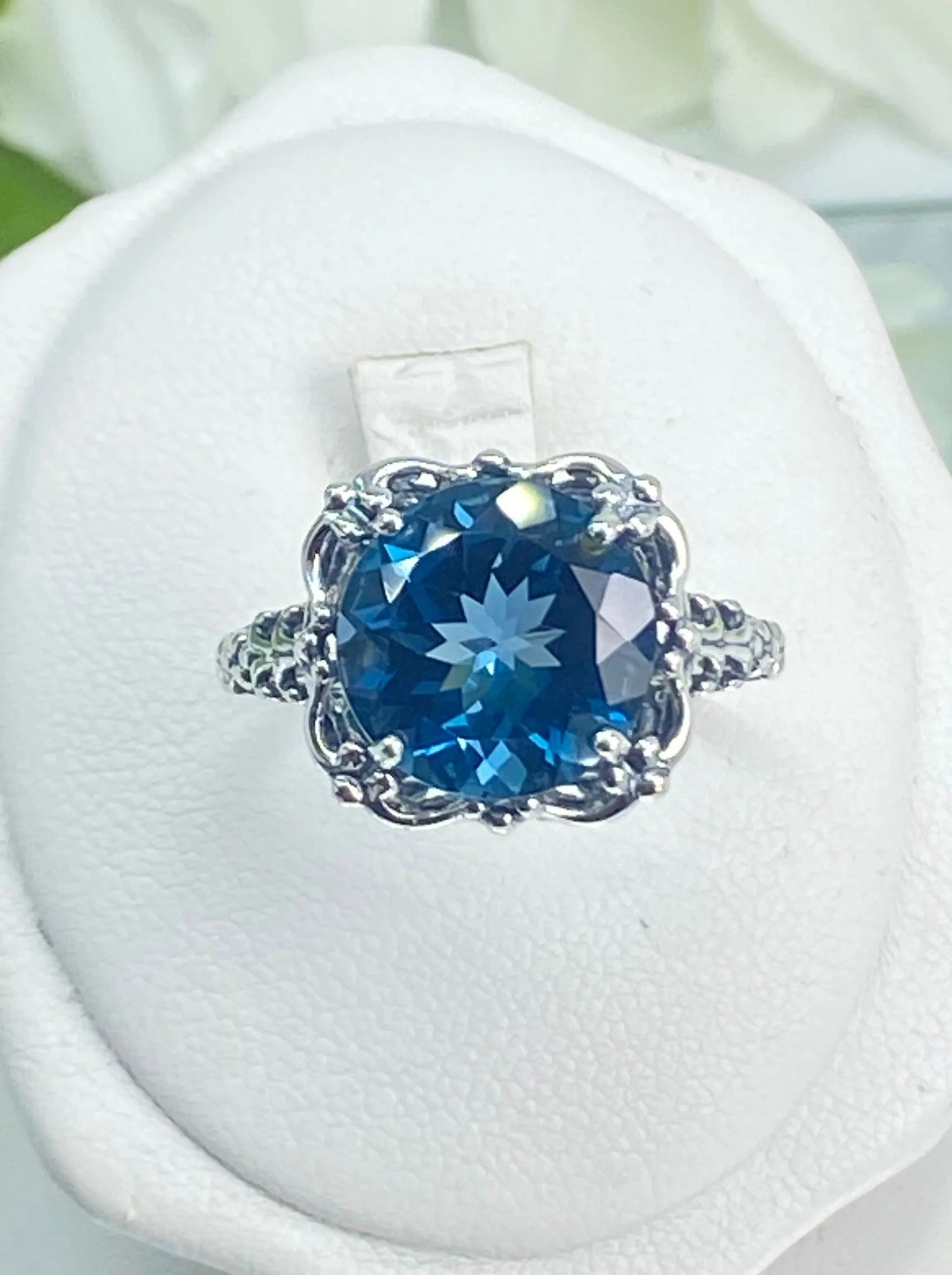 Natural London Blue Topaz Victorian Ring, Size 7, Speechless #D103 - Ready to Ship