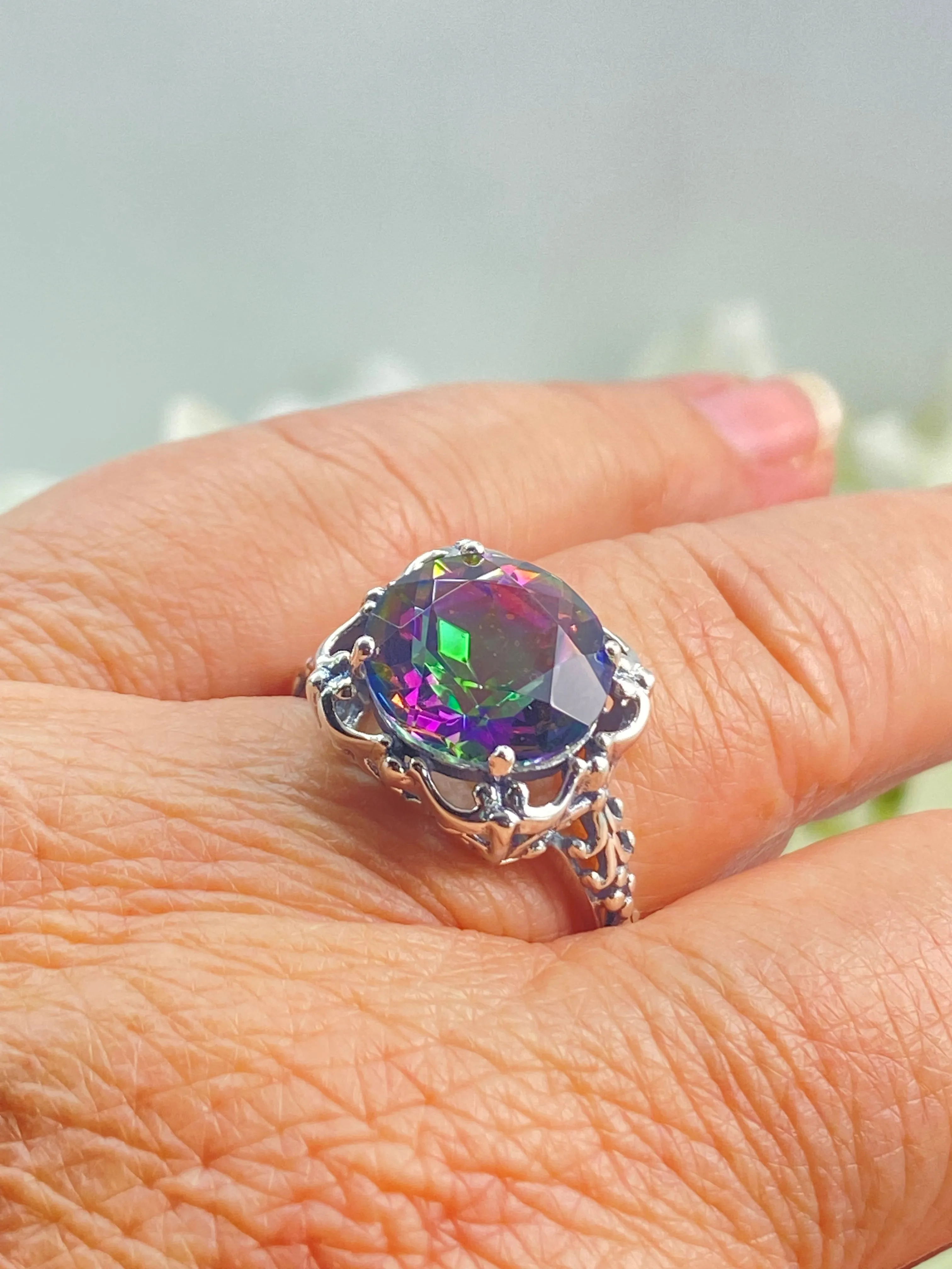 Natural Mystic Topaz Victorian Ring #D103
