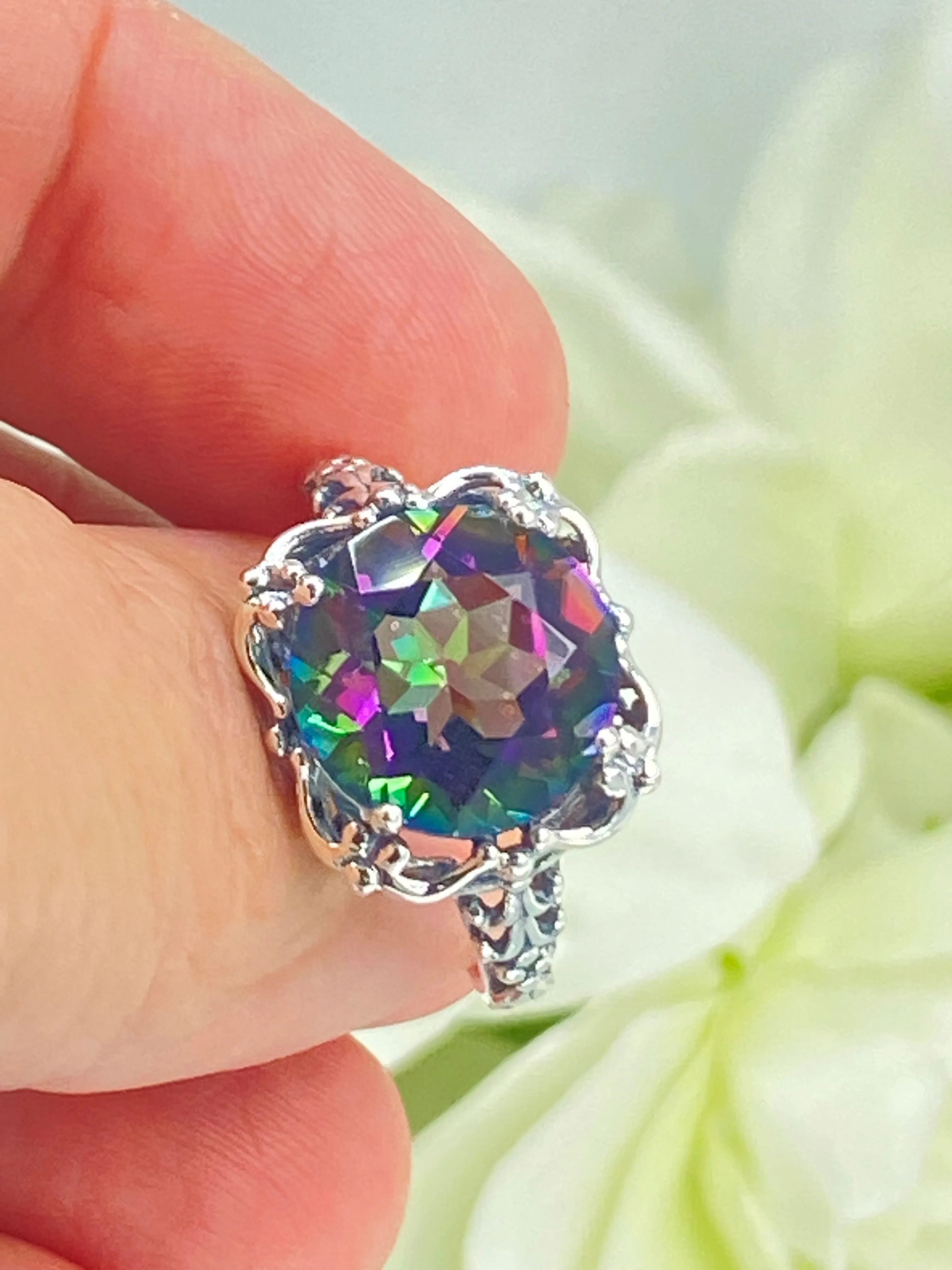 Natural Mystic Topaz Victorian Ring #D103