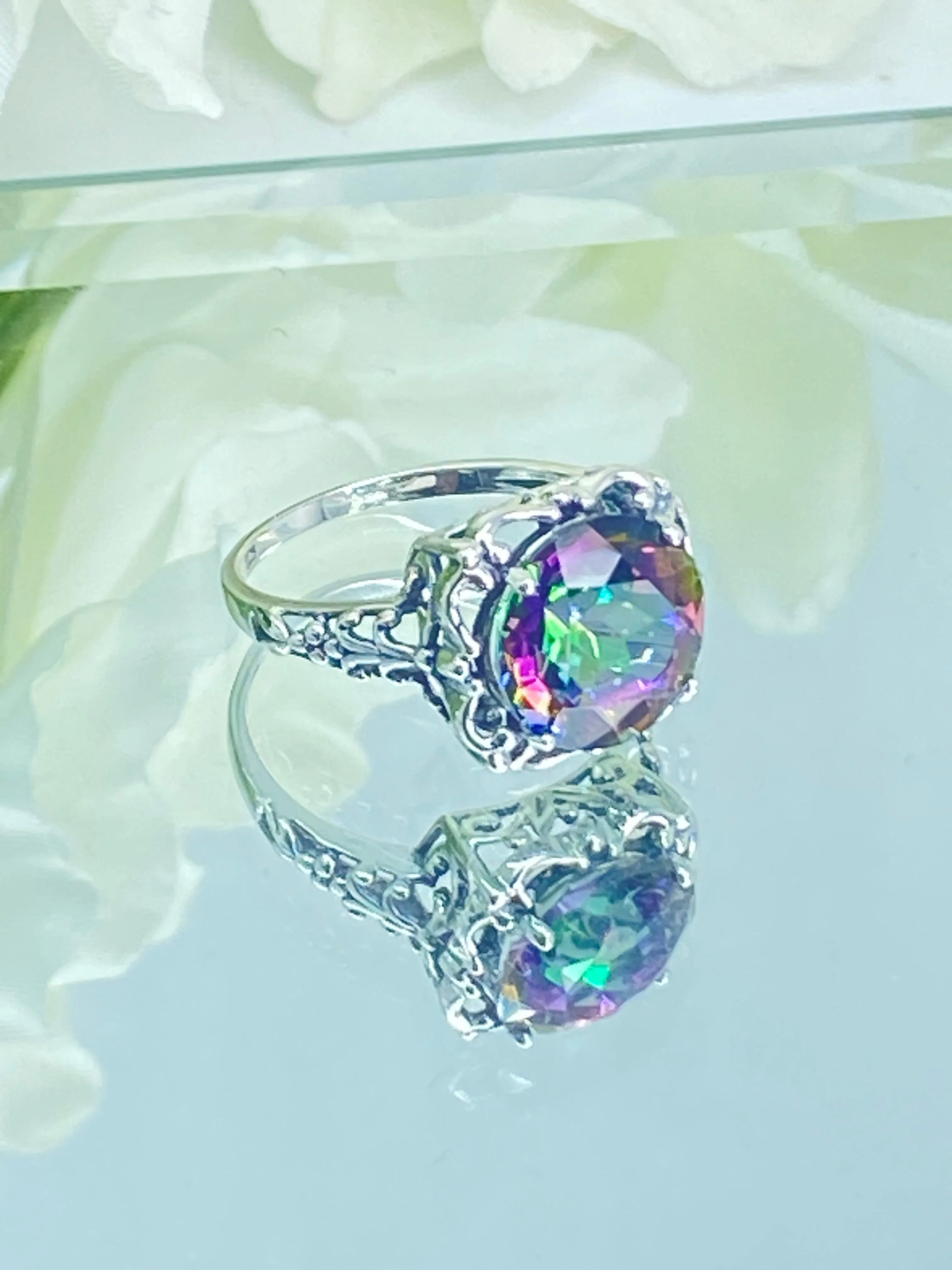 Natural Mystic Topaz Victorian Ring #D103