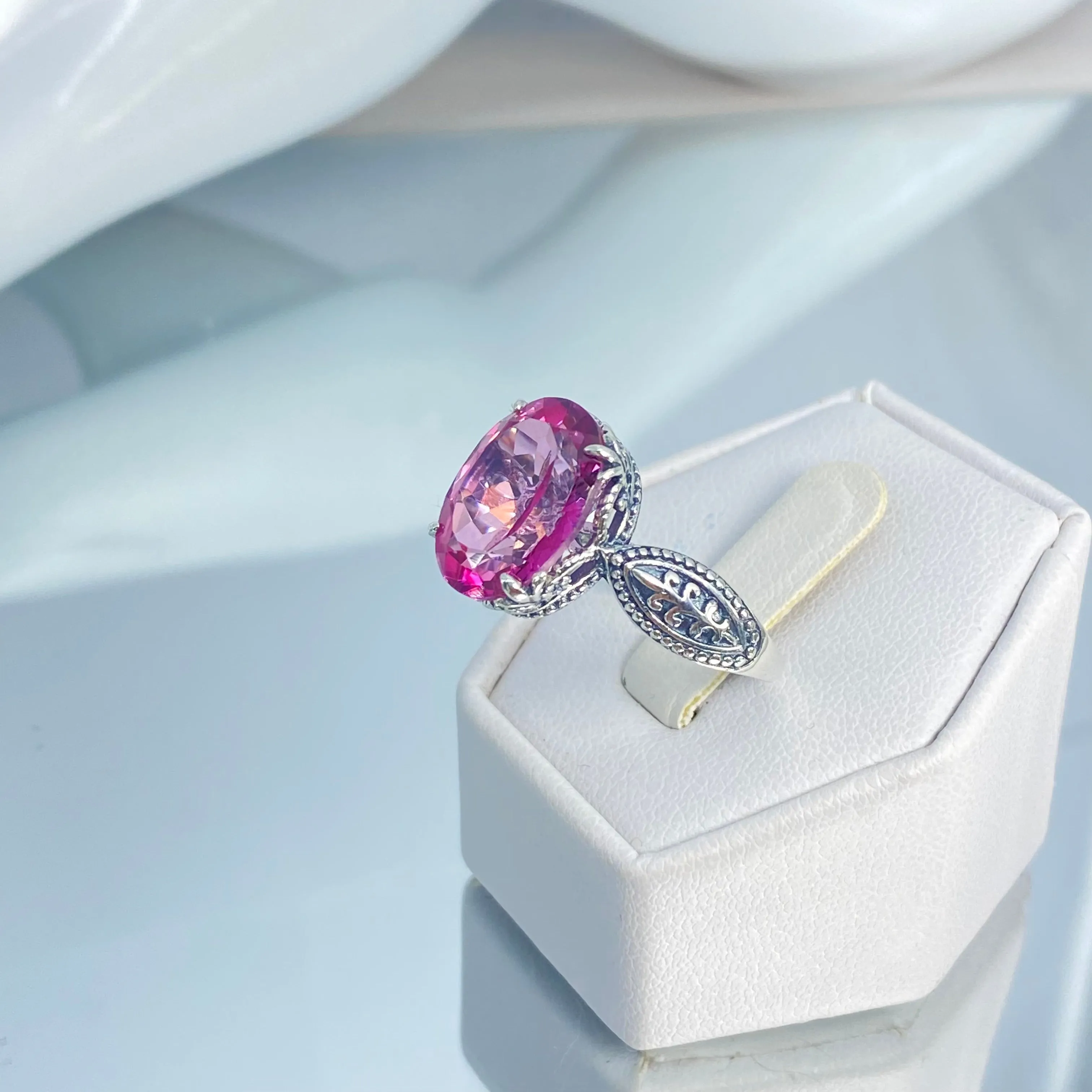Natural Pink Topaz Ring, Dragon Filigree, Gothic Jewelry #D133