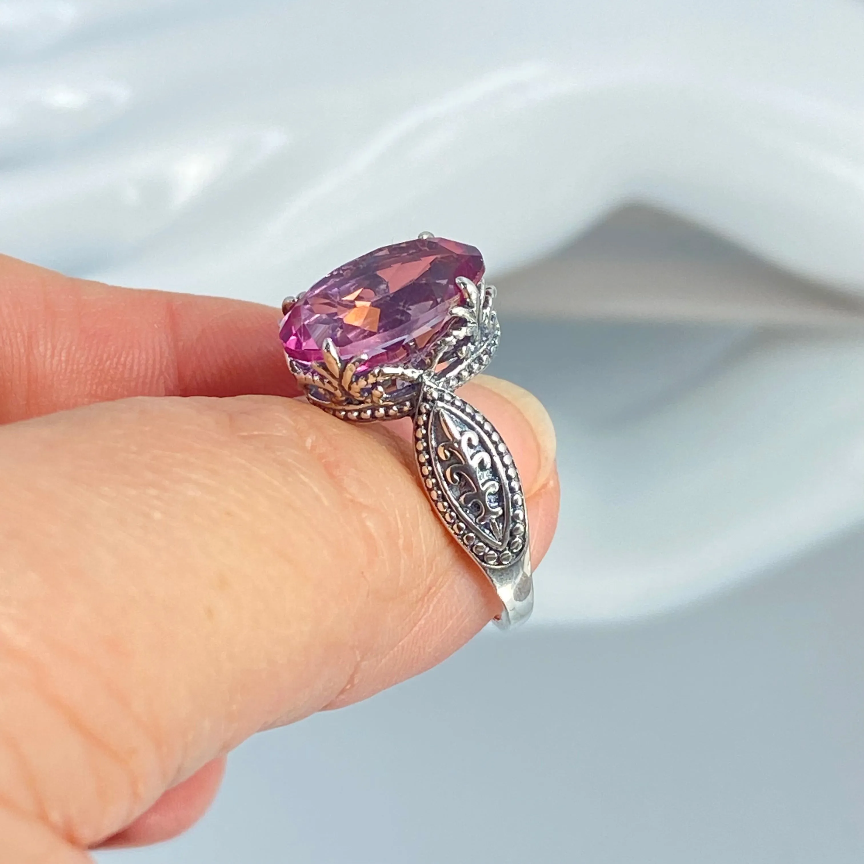 Natural Pink Topaz Ring, Dragon Filigree, Gothic Jewelry #D133