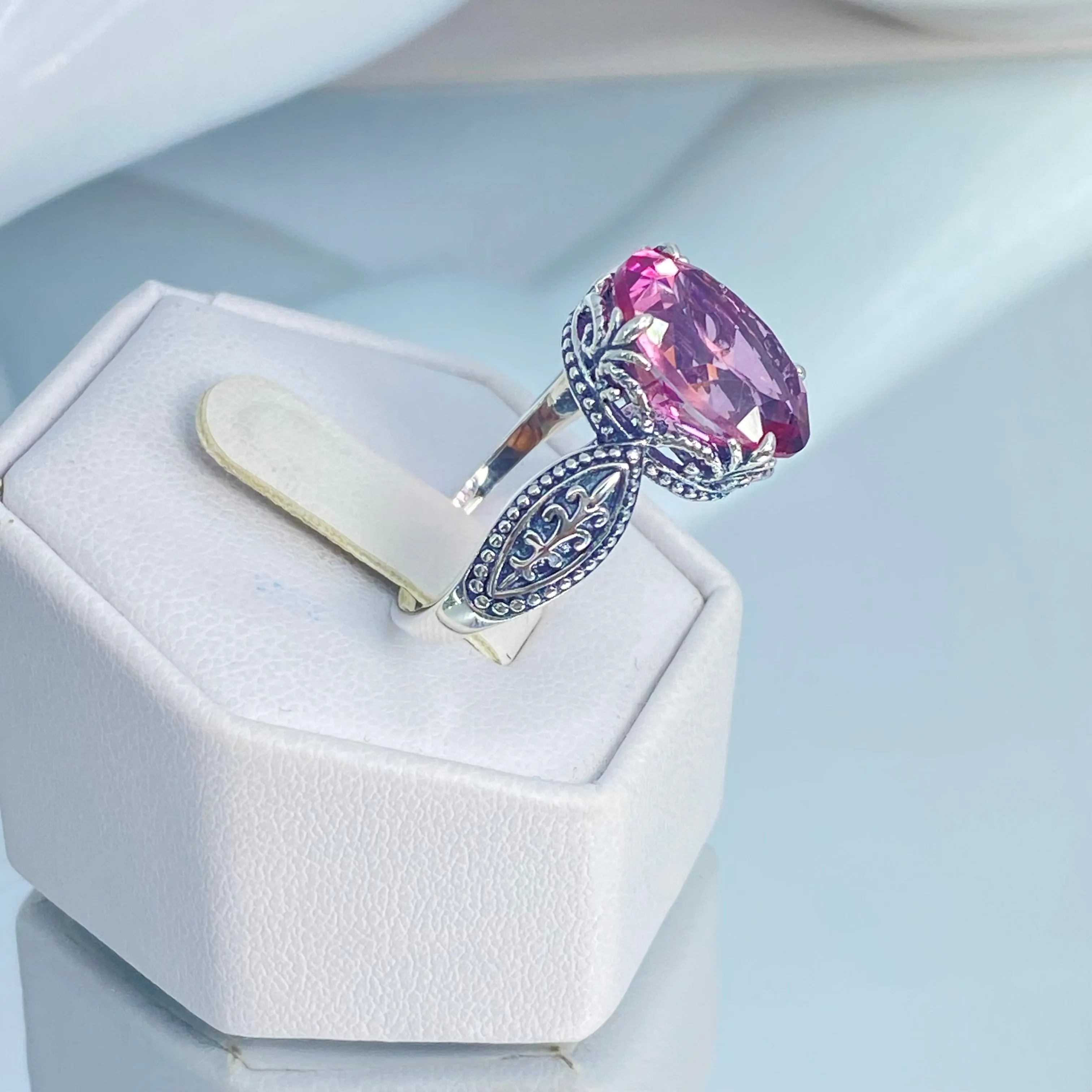 Natural Pink Topaz Ring, Dragon Filigree, Gothic Jewelry #D133