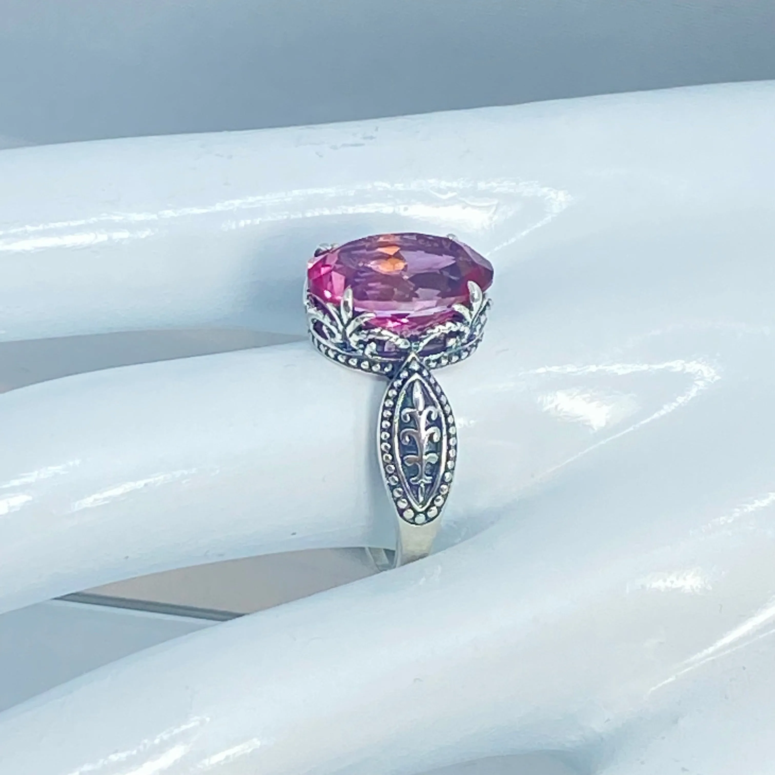 Natural Pink Topaz Ring, Dragon Filigree, Gothic Jewelry #D133