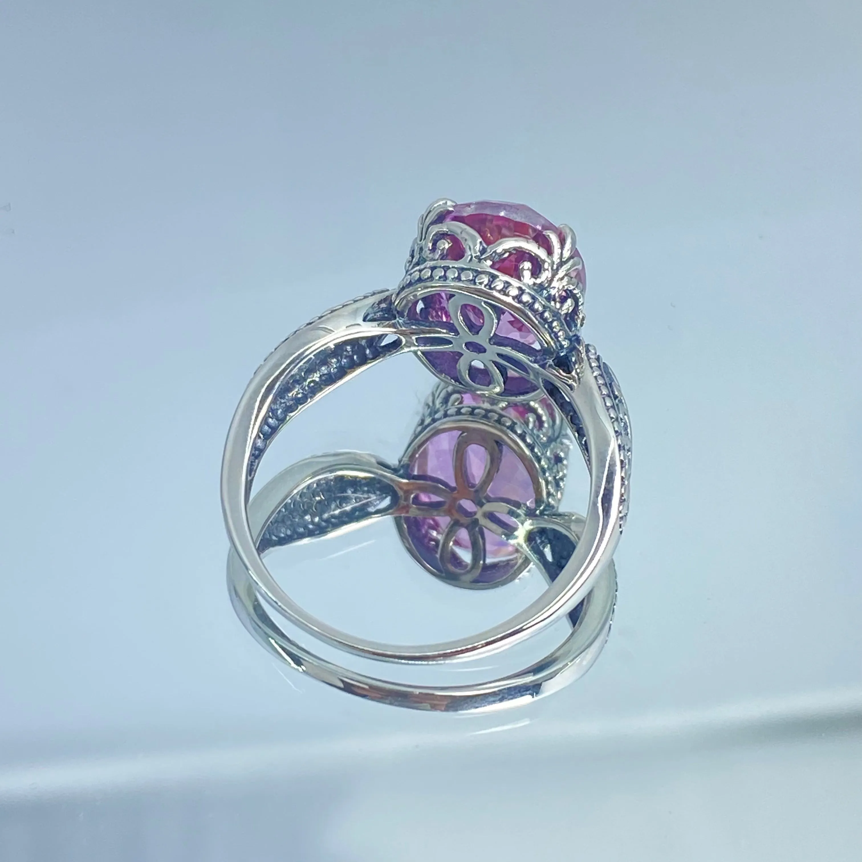 Natural Pink Topaz Ring, Dragon Filigree, Gothic Jewelry #D133