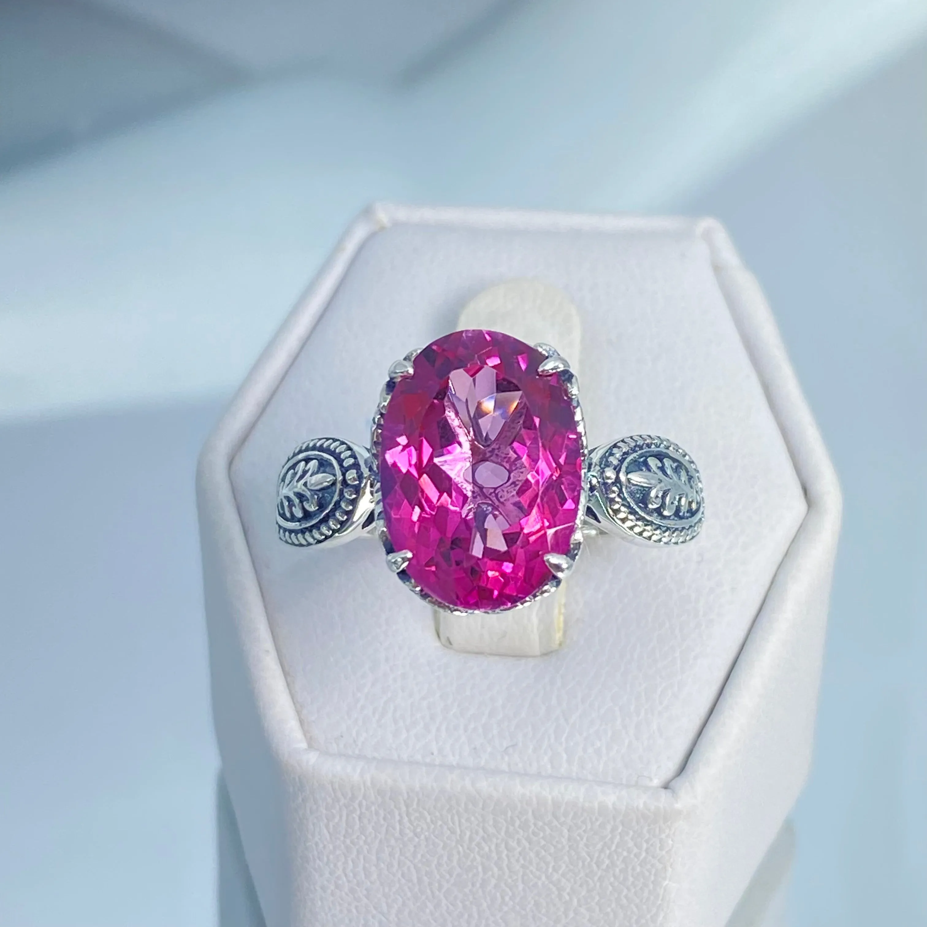 Natural Pink Topaz Ring, Dragon Filigree, Gothic Jewelry #D133
