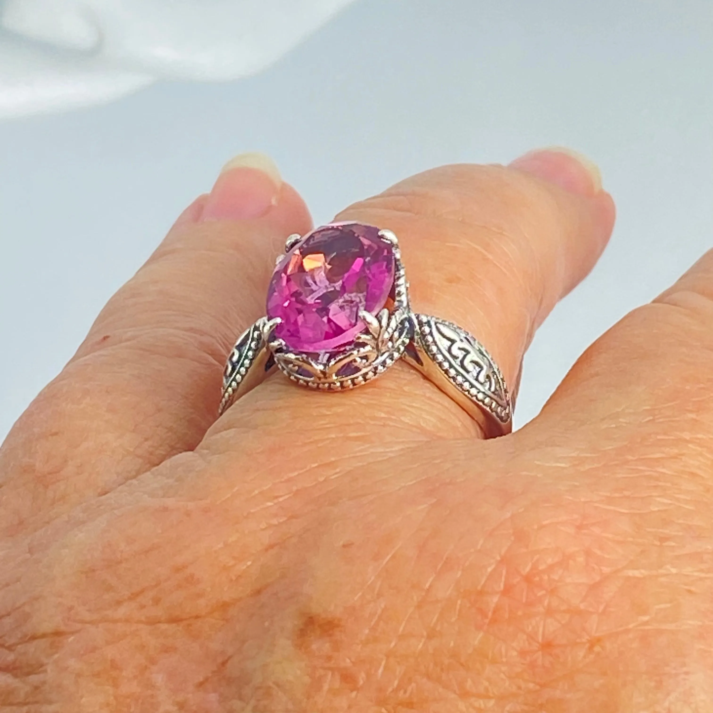 Natural Pink Topaz Ring, Dragon Filigree, Gothic Jewelry #D133