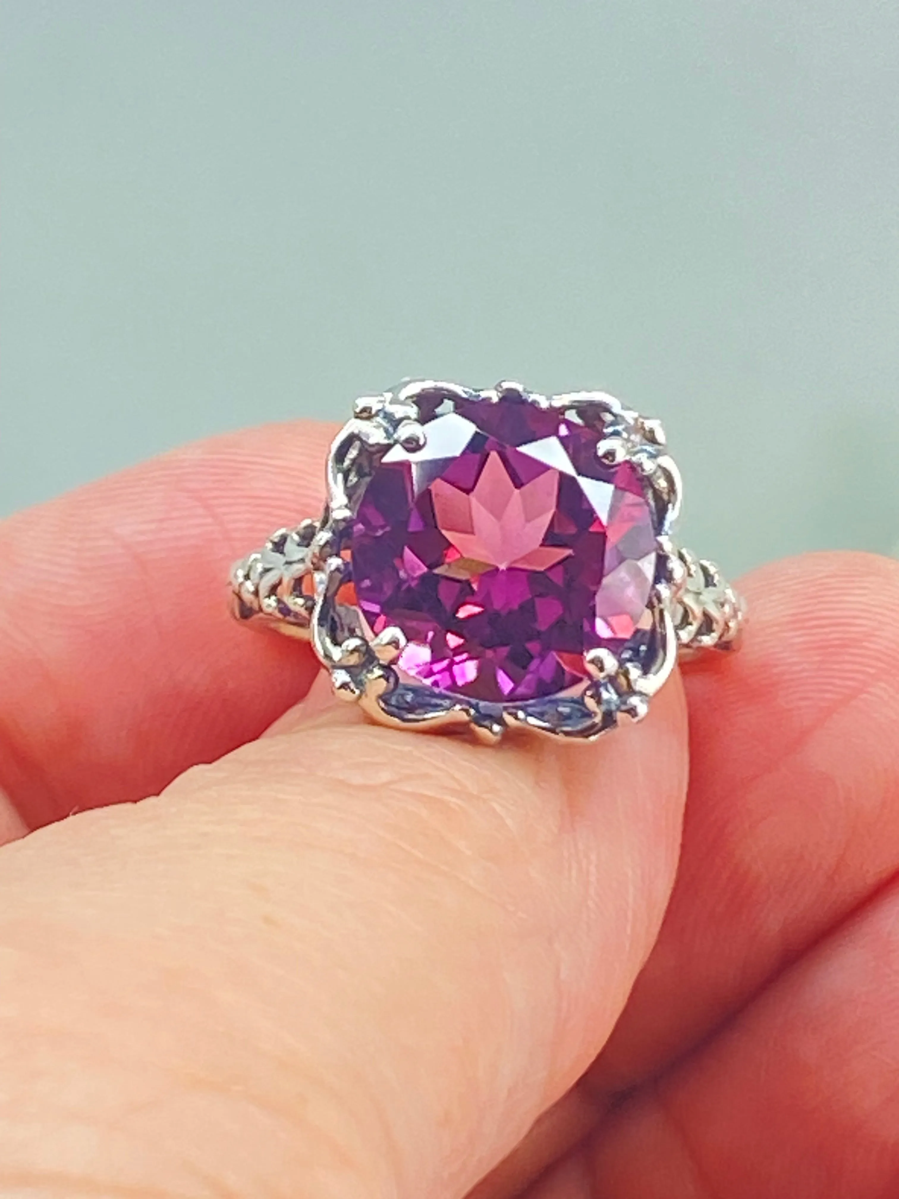 Natural Pink Topaz Ring, Size 8, Sterling Silver Victorian Filigree #D103 - Ready to Ship