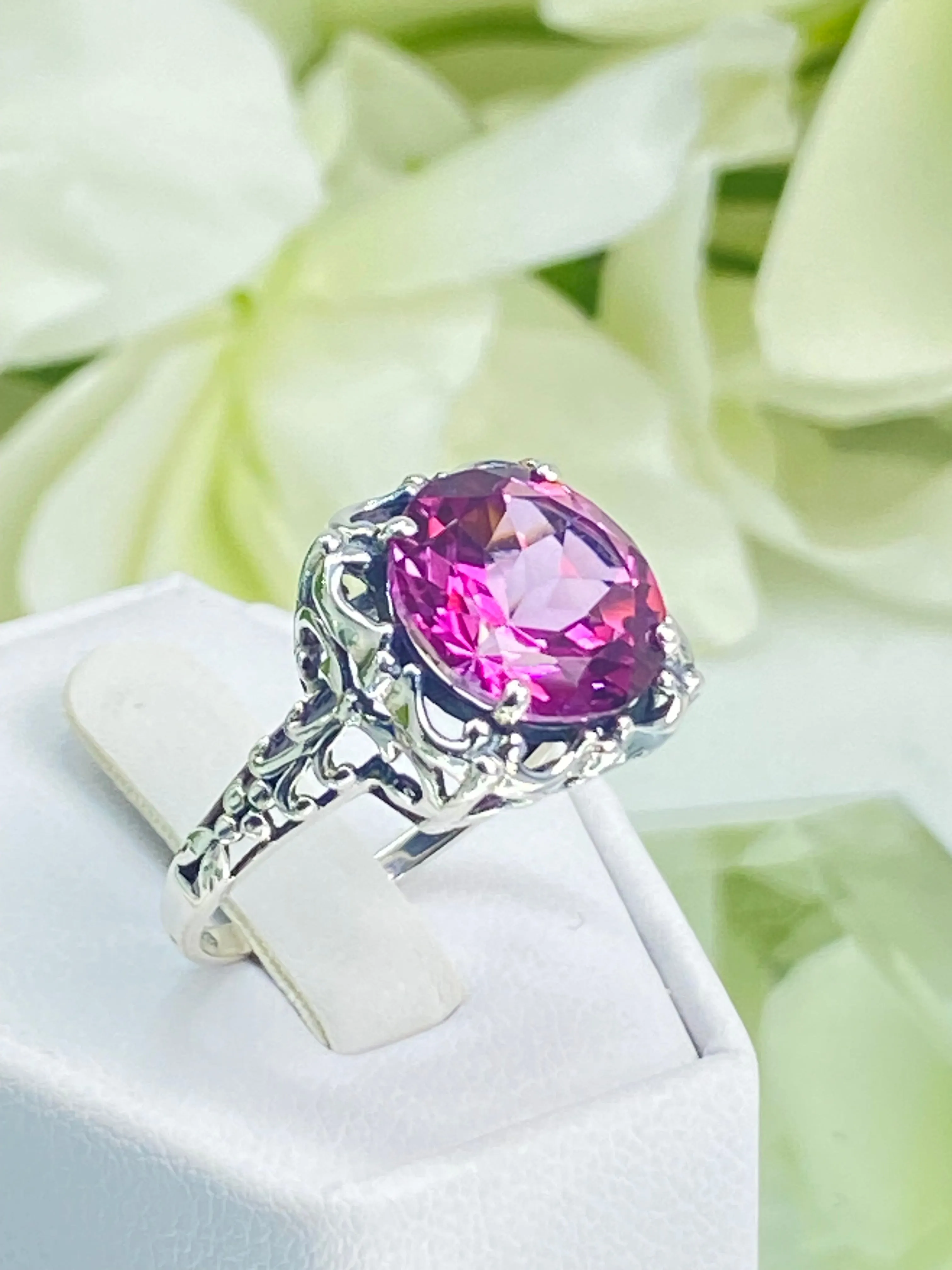 Natural Pink Topaz Ring, Size 8, Sterling Silver Victorian Filigree #D103 - Ready to Ship