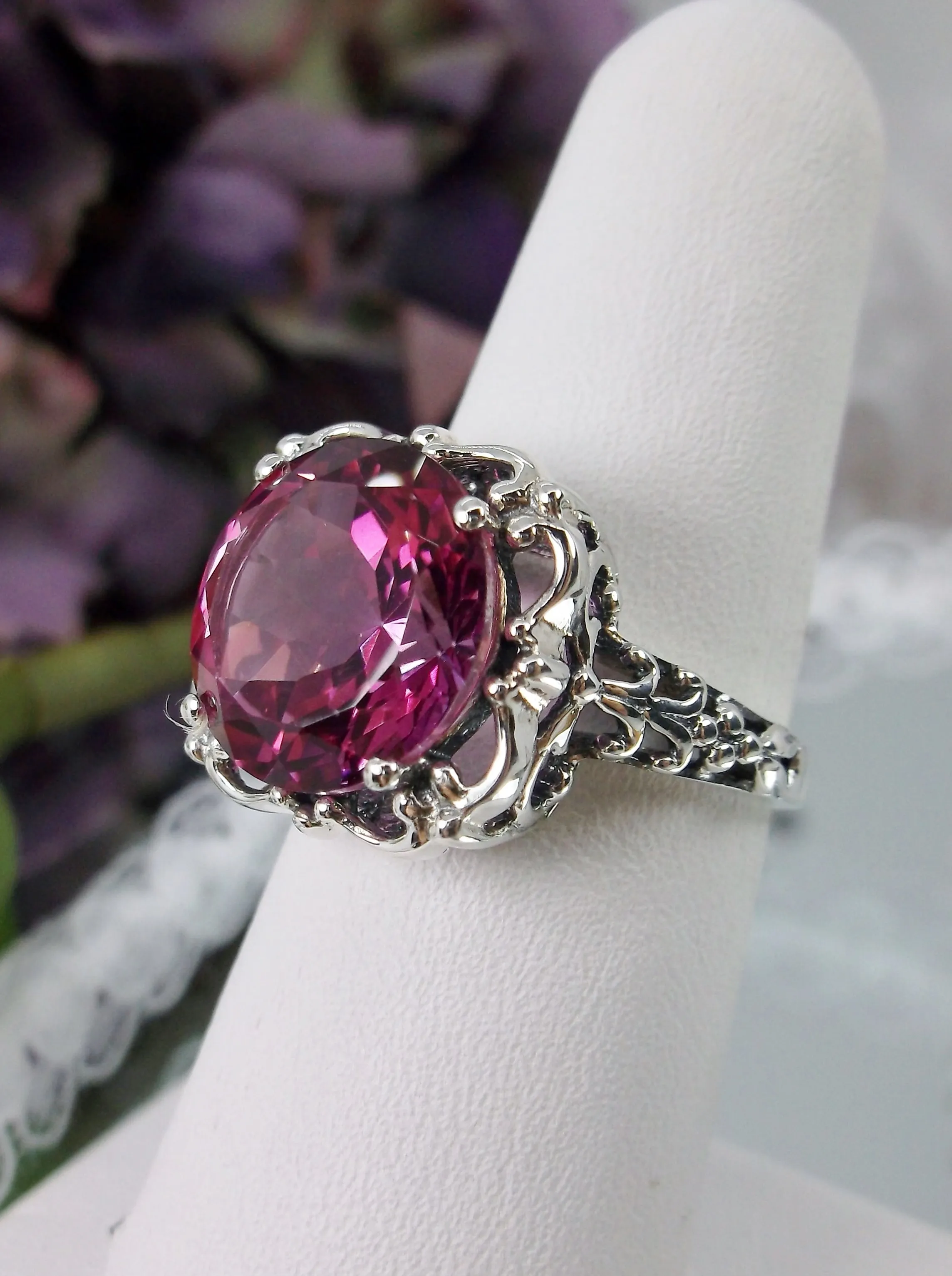 Natural Pink Topaz Ring, Size 8, Sterling Silver Victorian Filigree #D103 - Ready to Ship