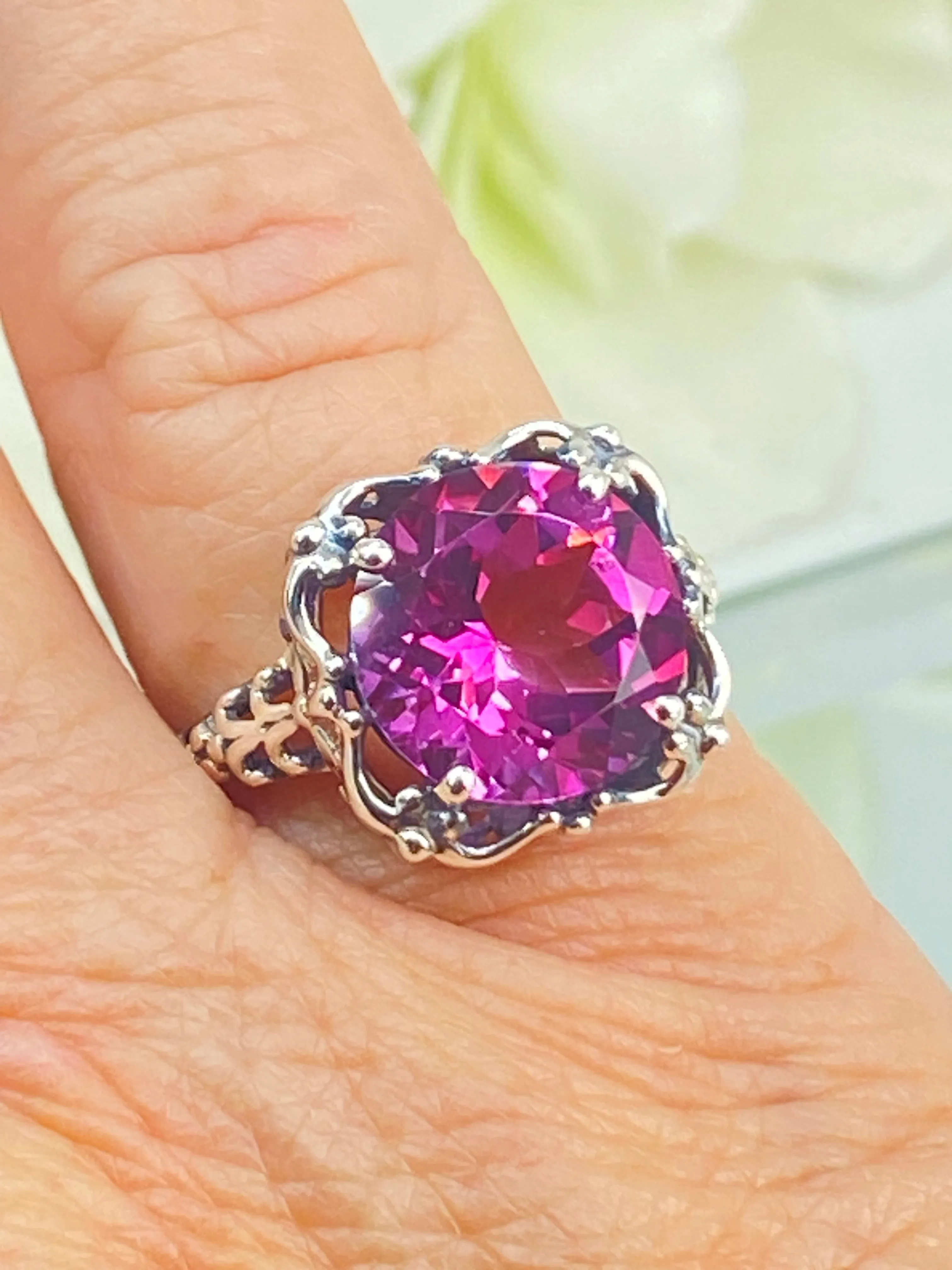 Natural Pink Topaz Ring, Size 8, Sterling Silver Victorian Filigree #D103 - Ready to Ship