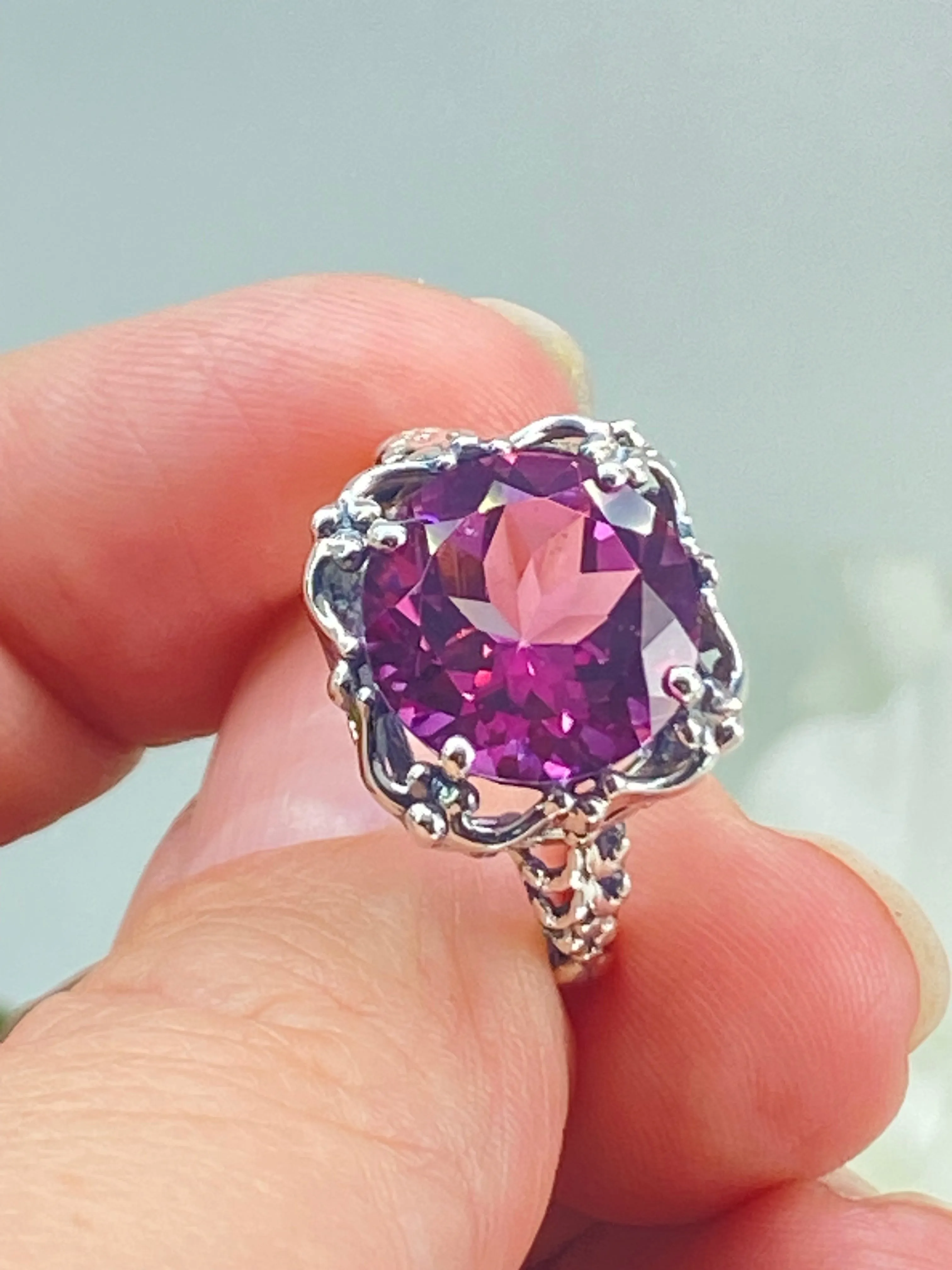 Natural Pink Topaz Ring, Size 8, Sterling Silver Victorian Filigree #D103 - Ready to Ship