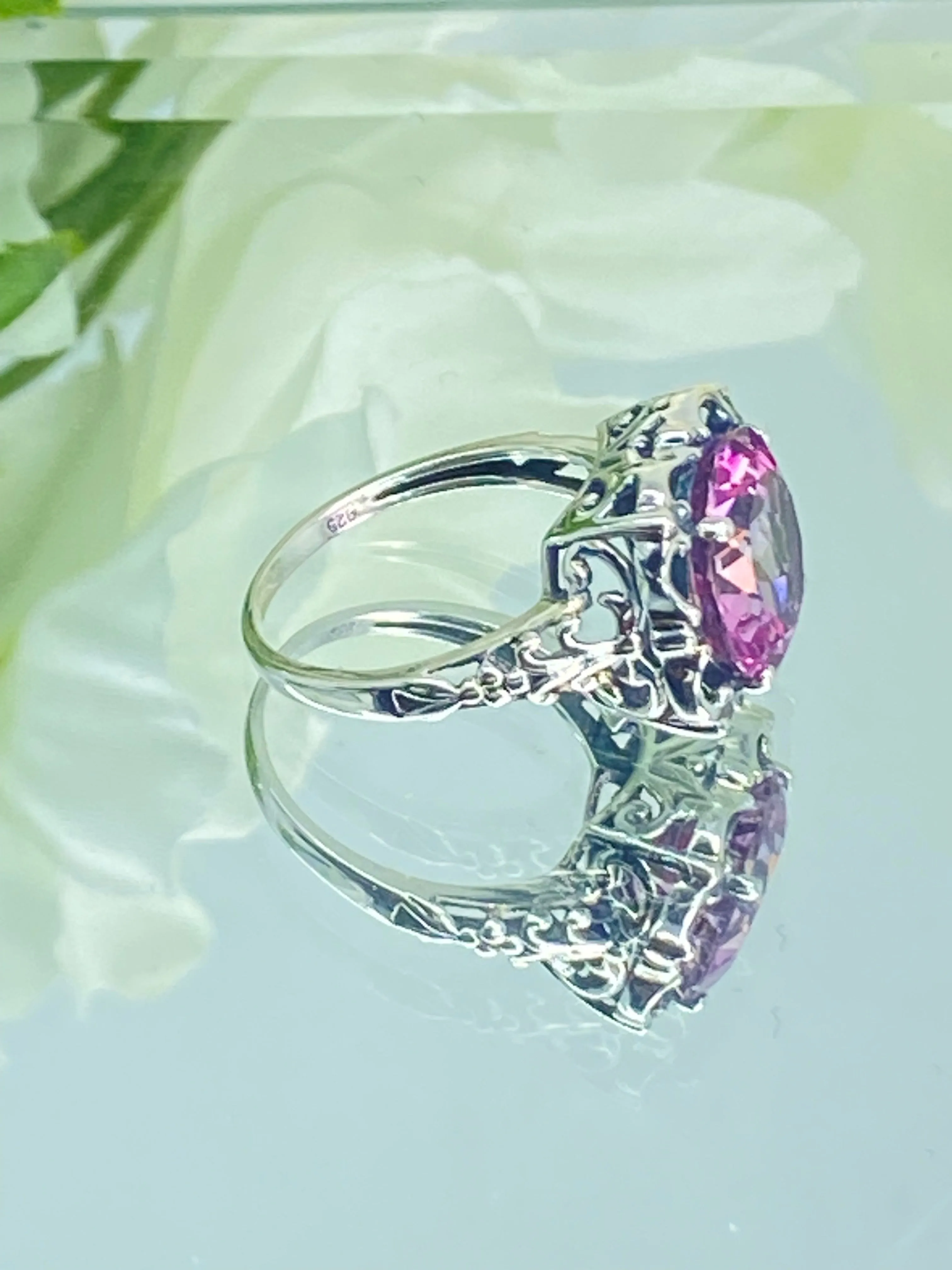 Natural Pink Topaz Ring, Size 8, Sterling Silver Victorian Filigree #D103 - Ready to Ship
