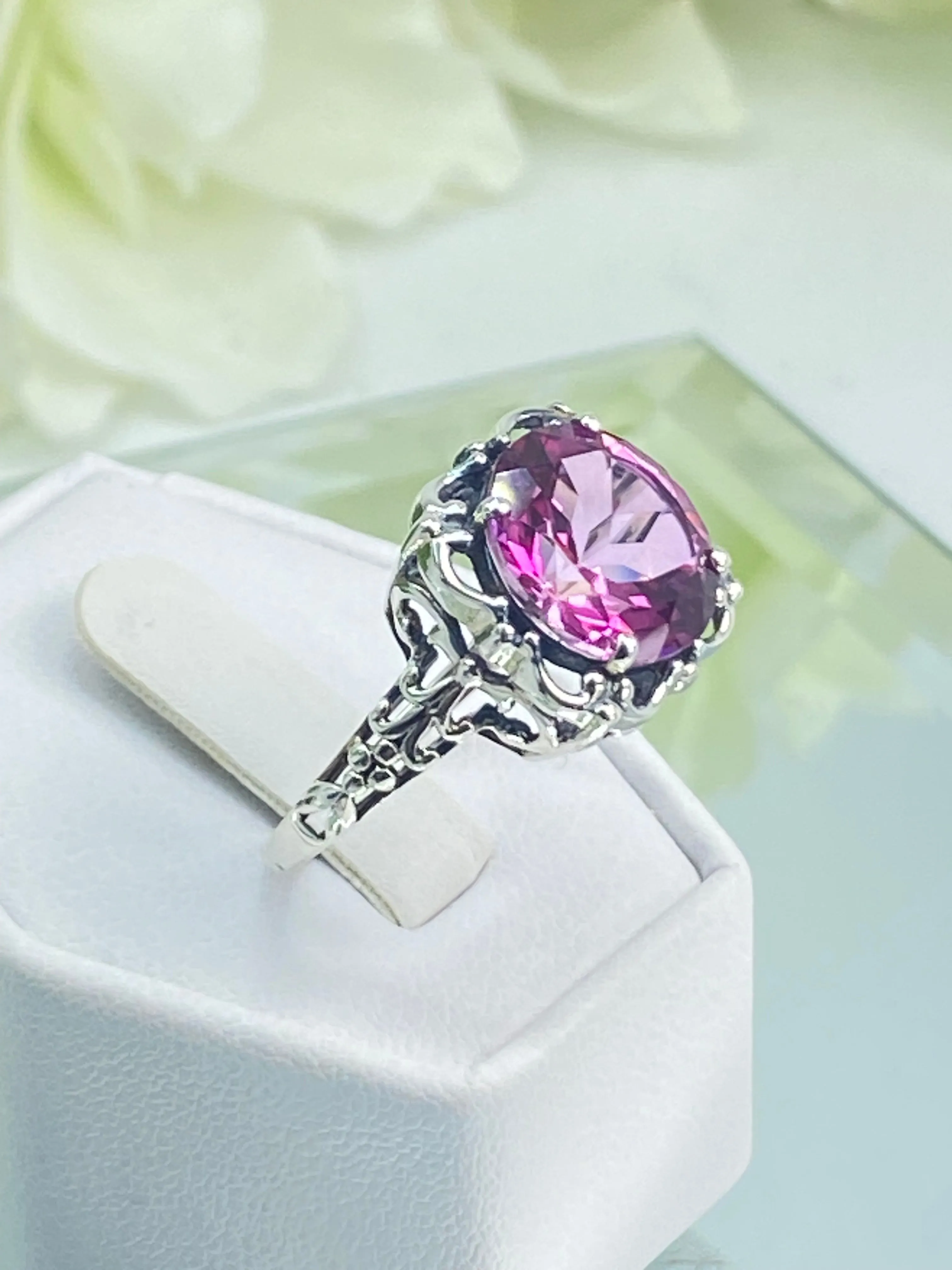 Natural Pink Topaz Ring, Size 8, Sterling Silver Victorian Filigree #D103 - Ready to Ship