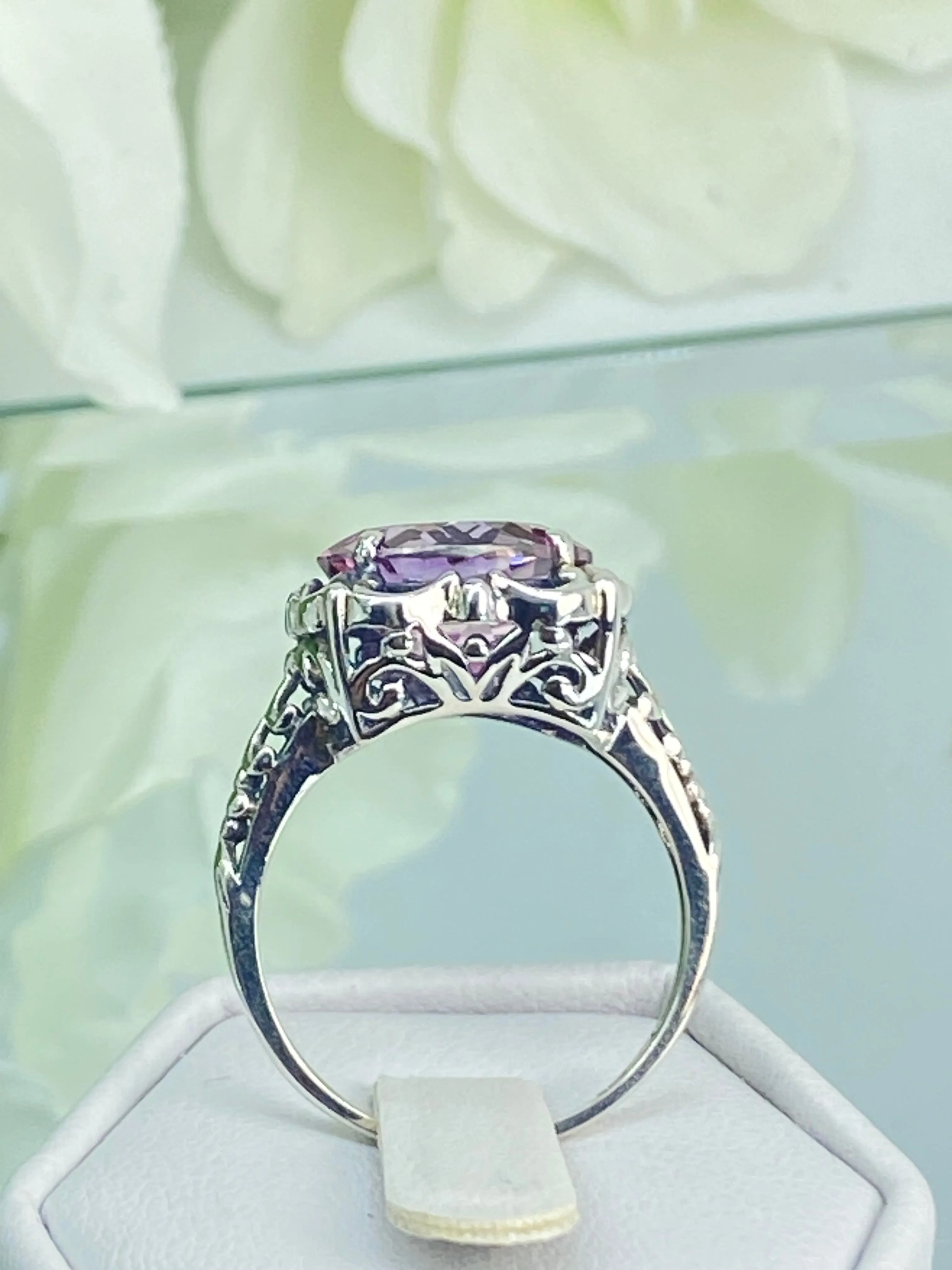 Natural Pink Topaz Ring, Size 8, Sterling Silver Victorian Filigree #D103 - Ready to Ship
