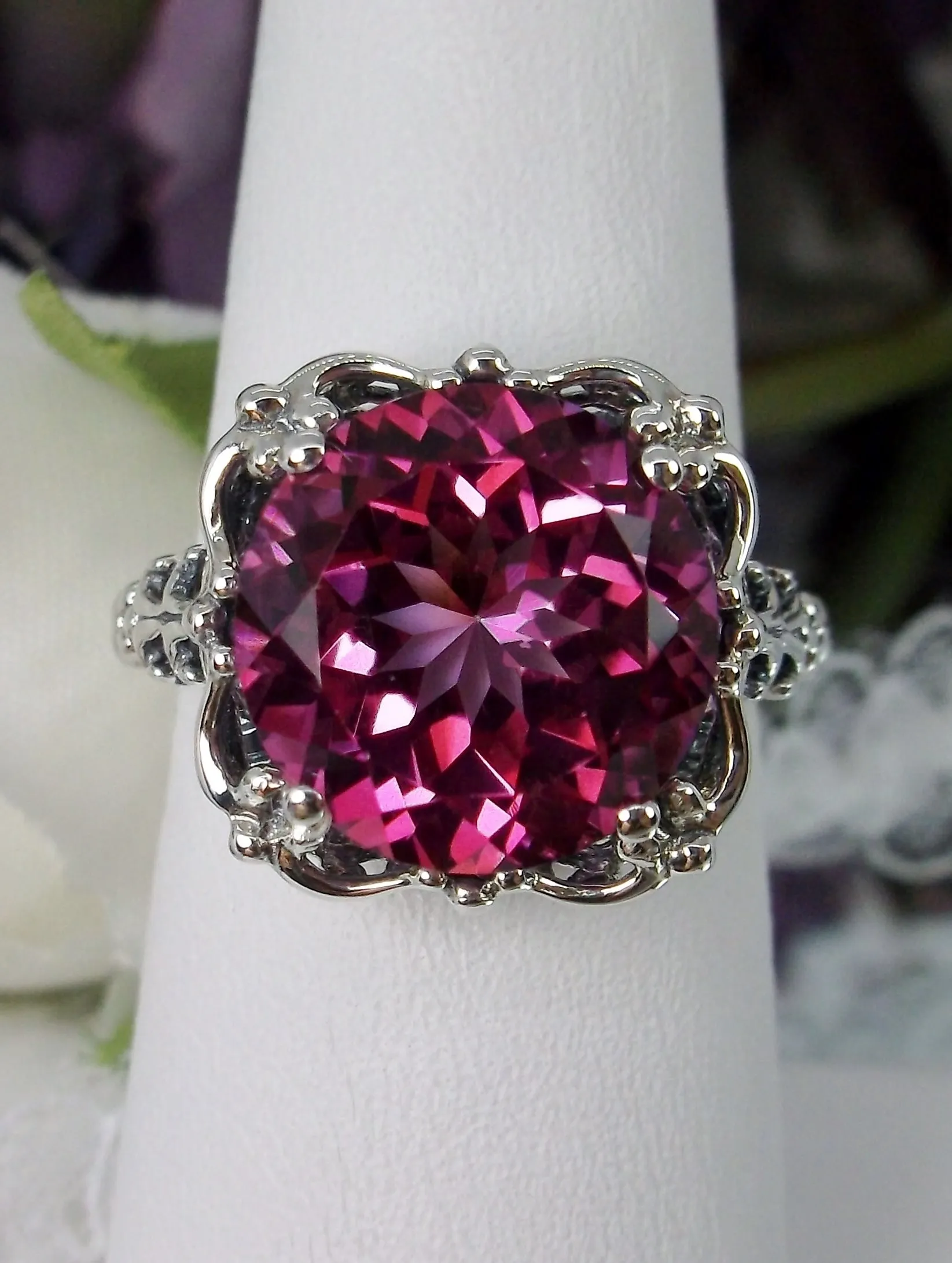 Natural Pink Topaz Ring, Size 8, Sterling Silver Victorian Filigree #D103 - Ready to Ship