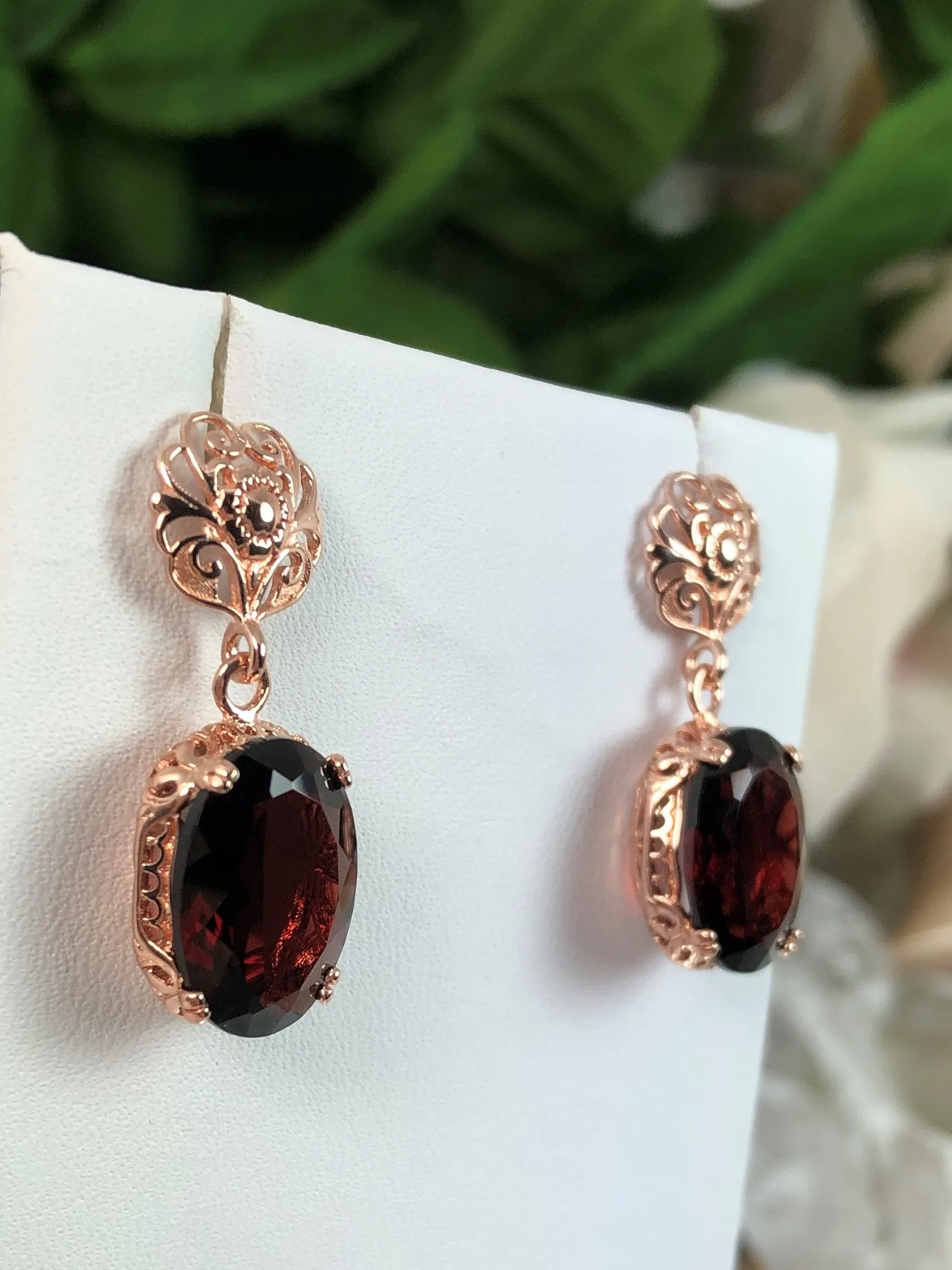 Natural Red Garnet Jewelry Set, Rose Gold plated Sterling Silver, Edwardian Jewelry #S70