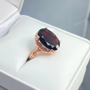 Natural Red Garnet Jewelry Set, Rose Gold plated Sterling Silver, Edwardian Jewelry #S70