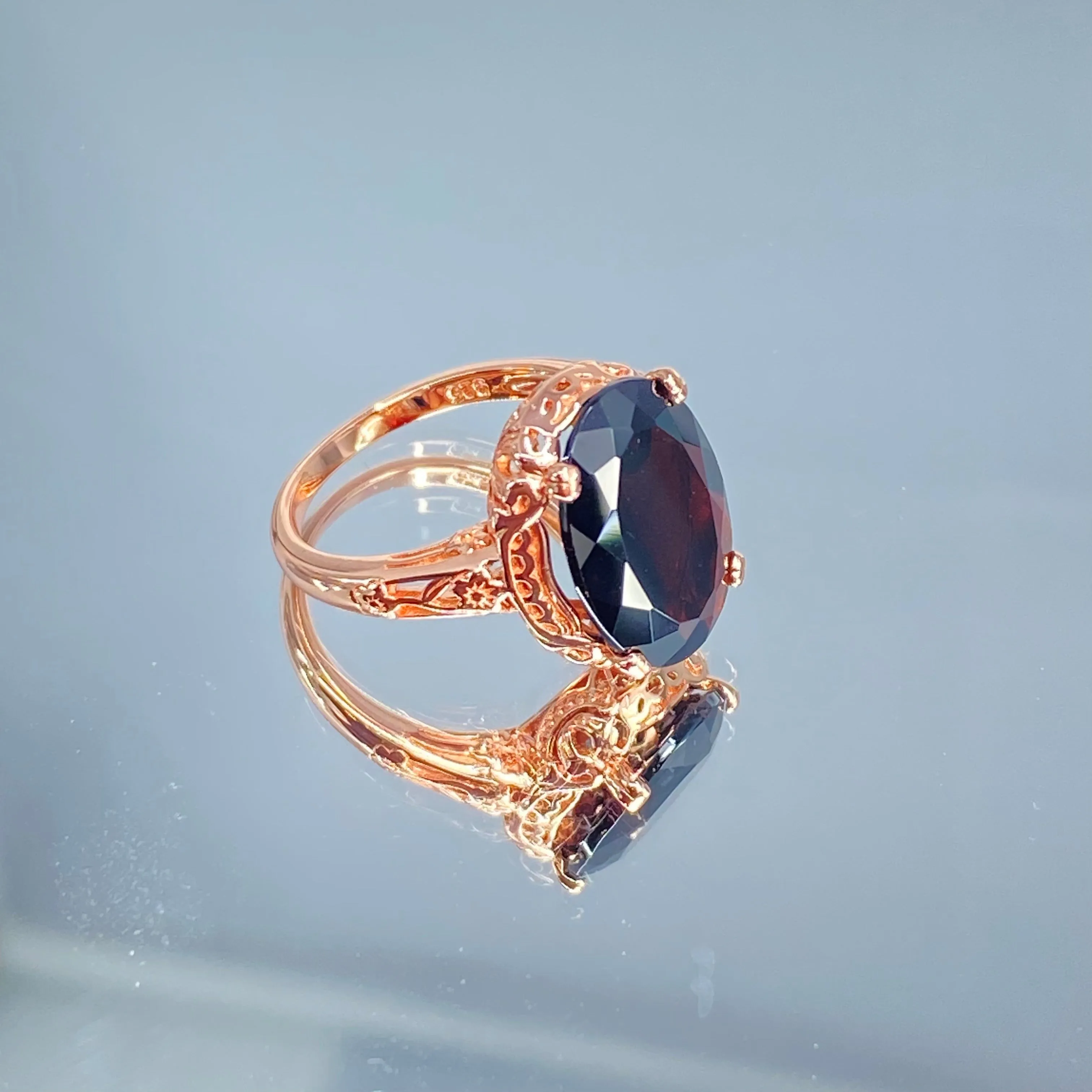 Natural Red Garnet Jewelry Set, Rose Gold plated Sterling Silver, Edwardian Jewelry #S70