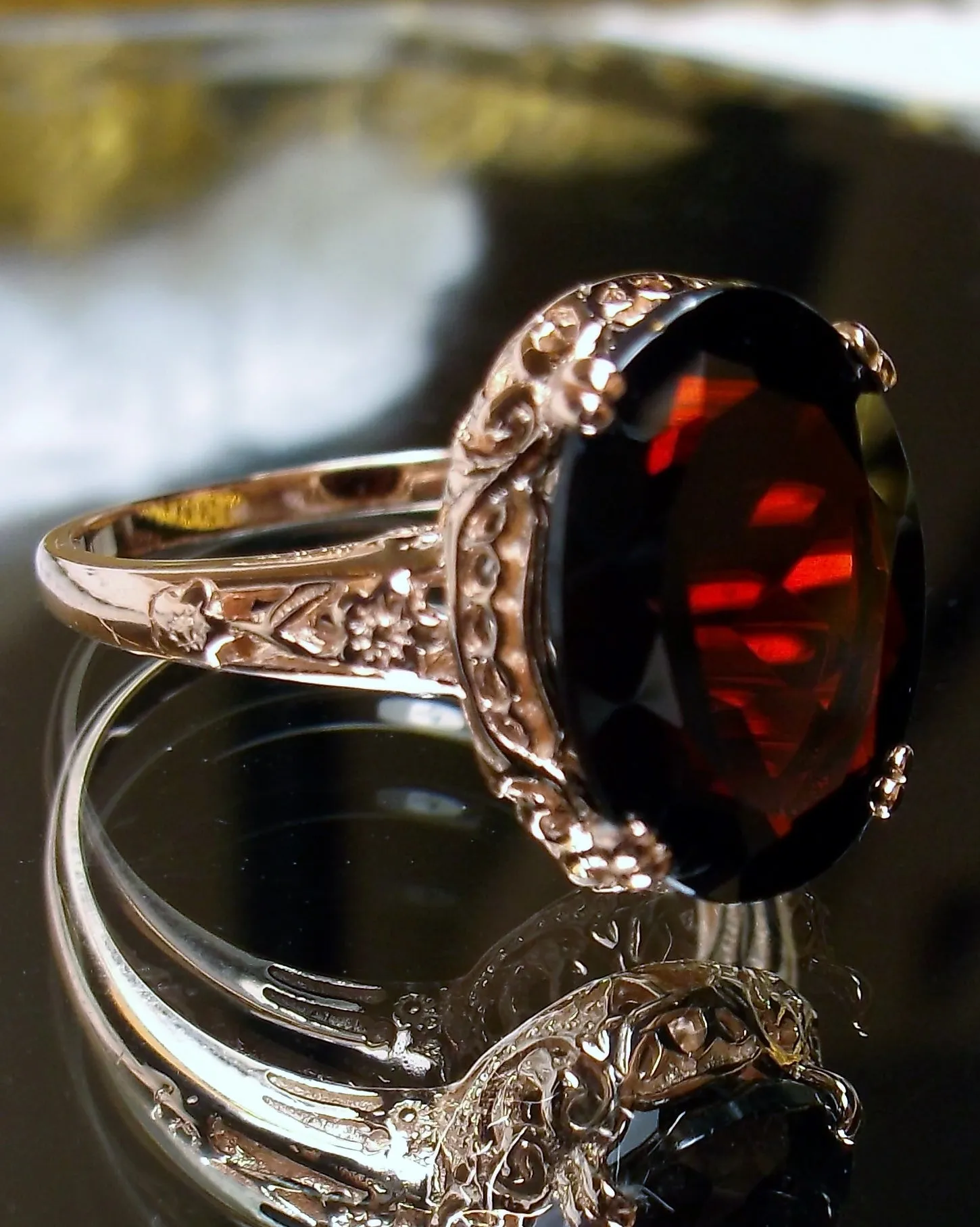 Natural Red Garnet Jewelry Set, Rose Gold plated Sterling Silver, Edwardian Jewelry #S70