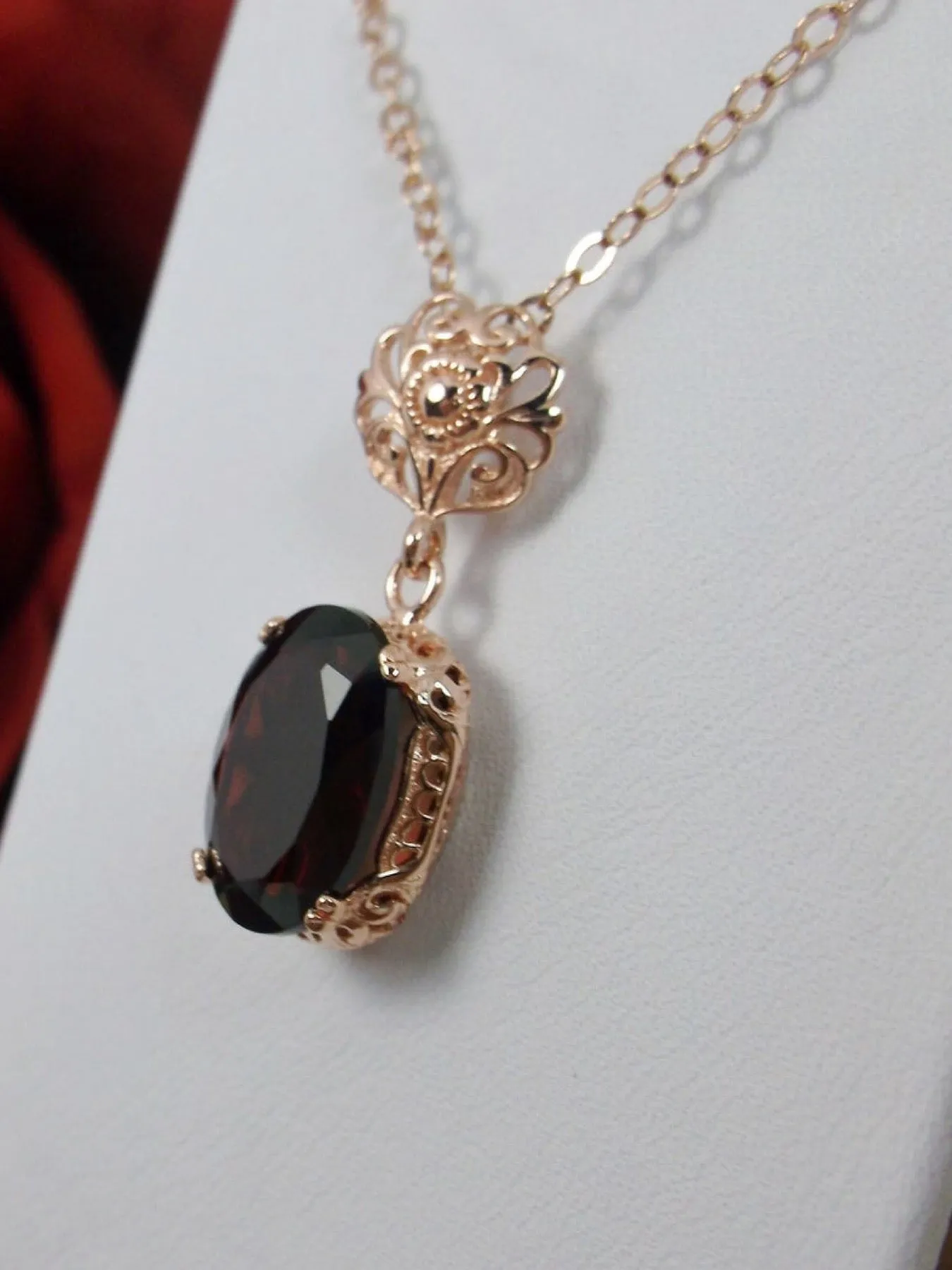 Natural Red Garnet Jewelry Set, Rose Gold plated Sterling Silver, Edwardian Jewelry #S70