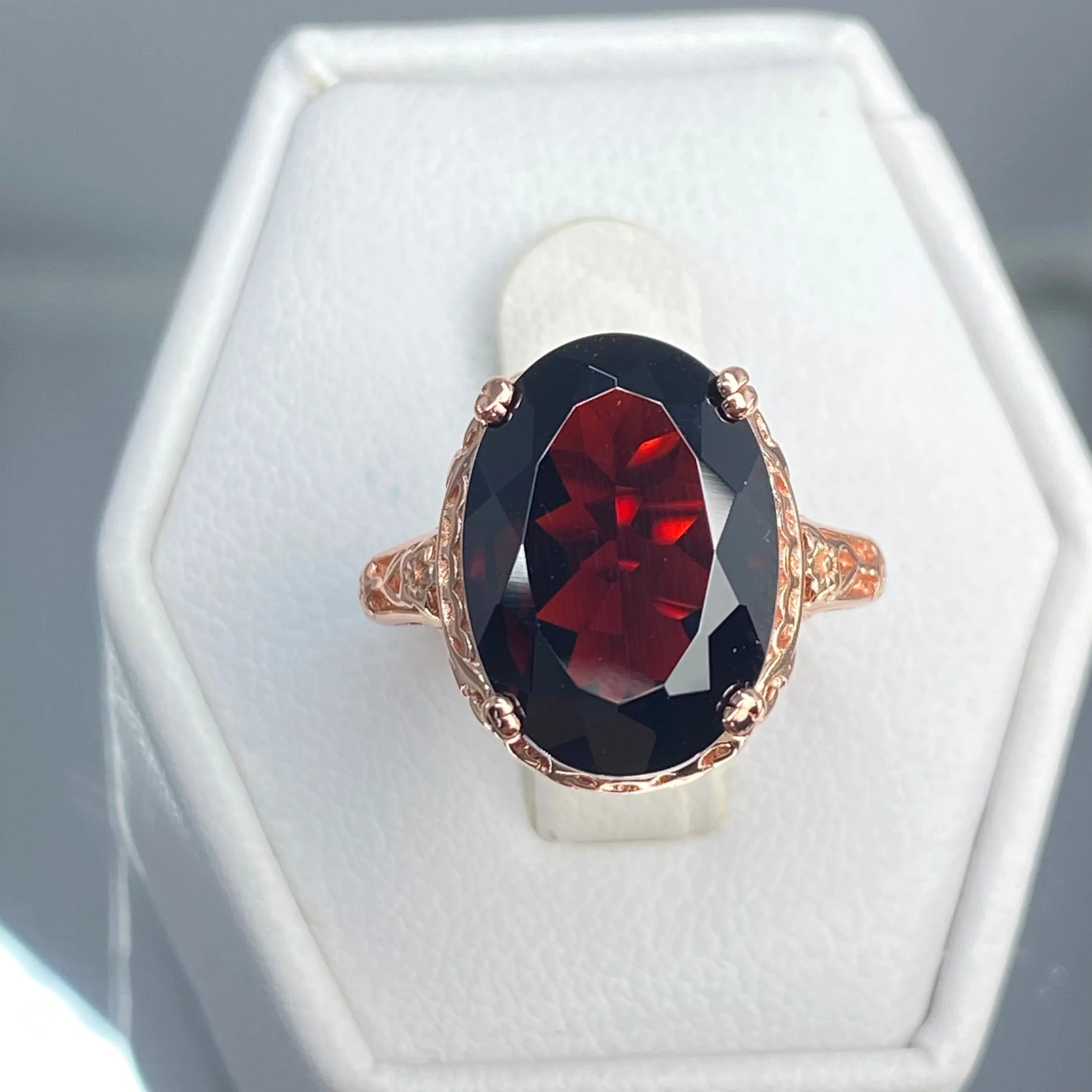Natural Red Garnet Jewelry Set, Rose Gold plated Sterling Silver, Edwardian Jewelry #S70