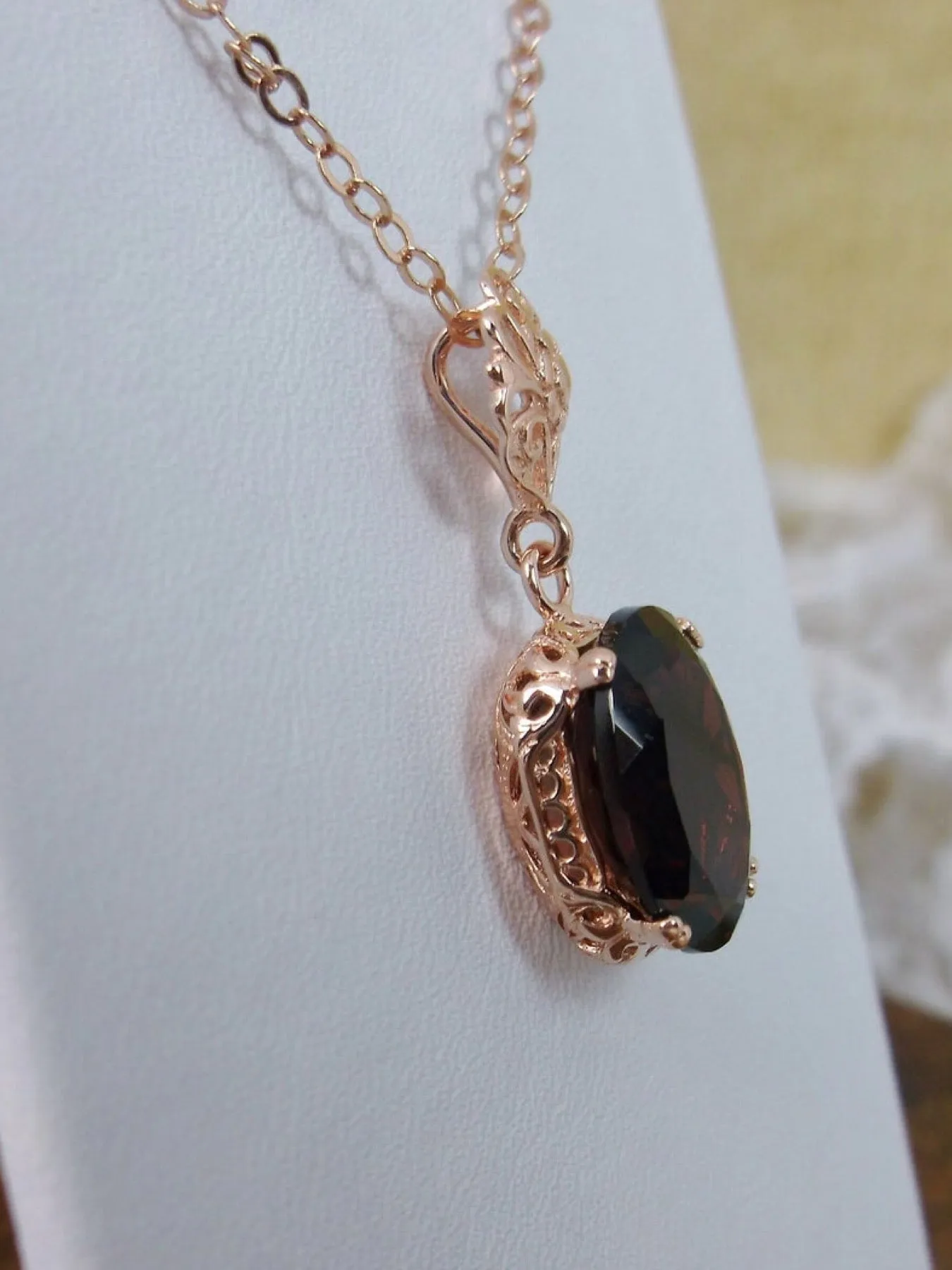 Natural Red Garnet Jewelry Set, Rose Gold plated Sterling Silver, Edwardian Jewelry #S70