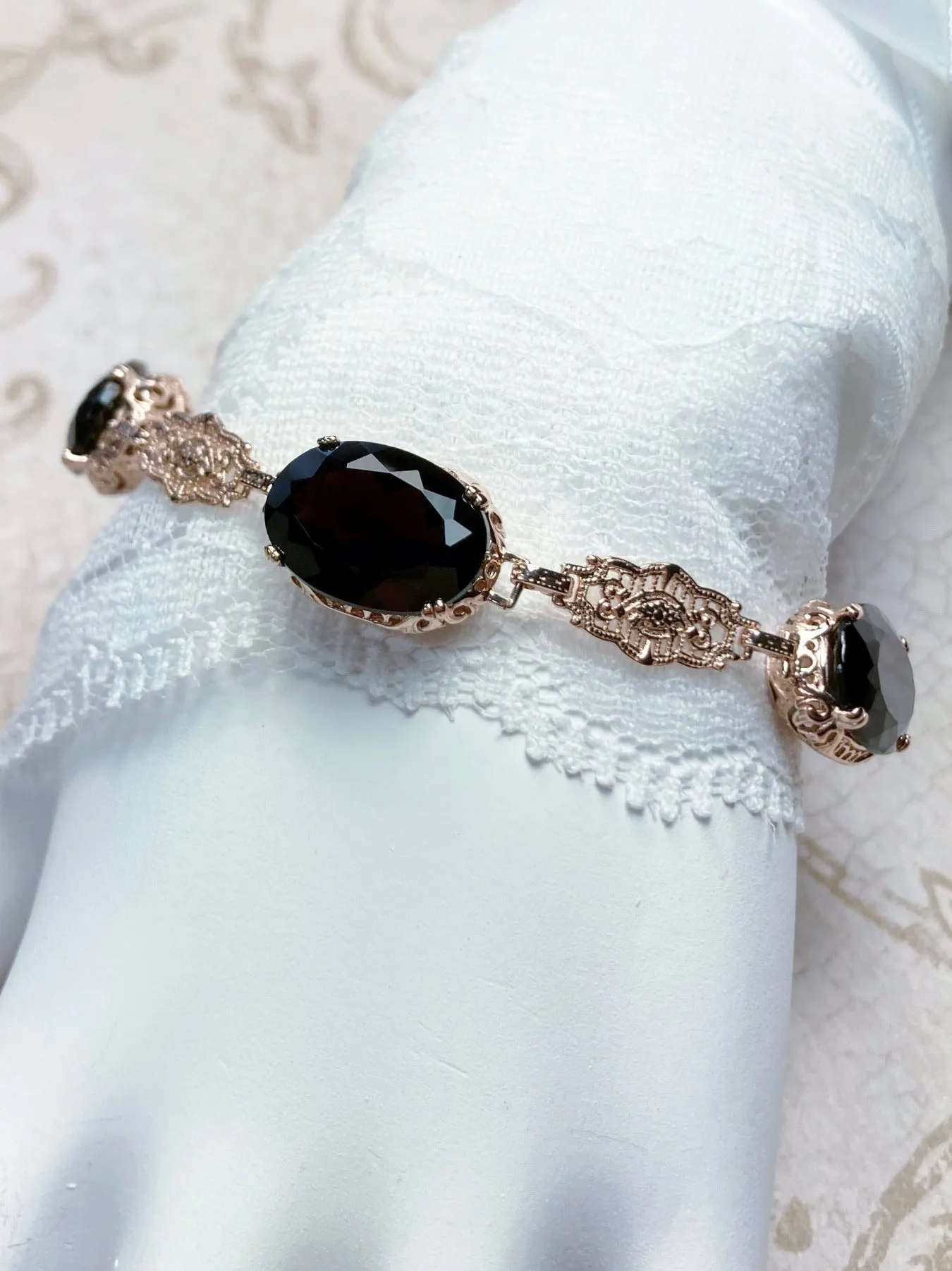 Natural Red Garnet Jewelry Set, Rose Gold plated Sterling Silver, Edwardian Jewelry #S70