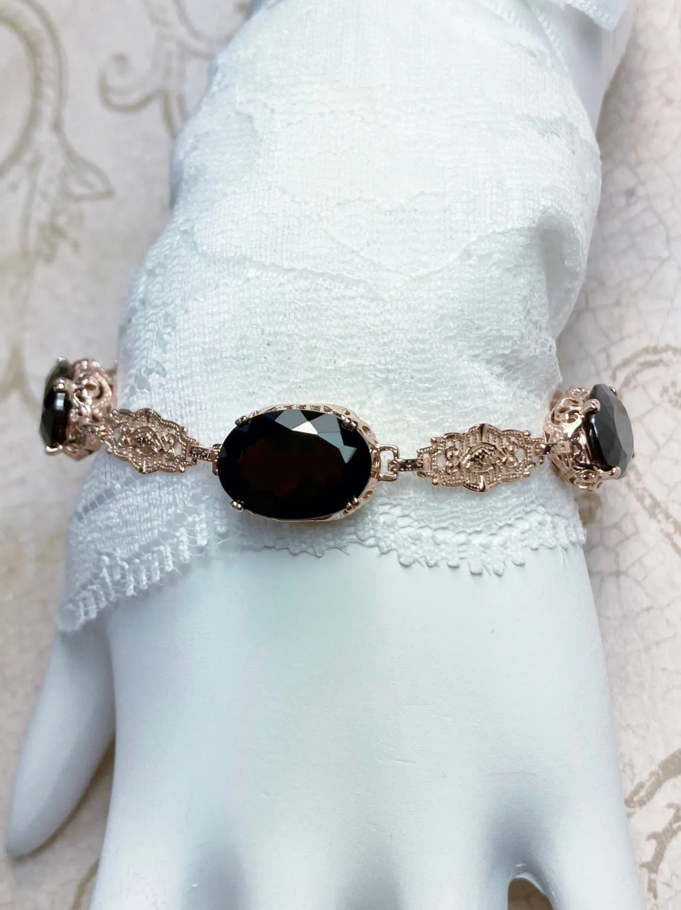 Natural Red Garnet Jewelry Set, Rose Gold plated Sterling Silver, Edwardian Jewelry #S70