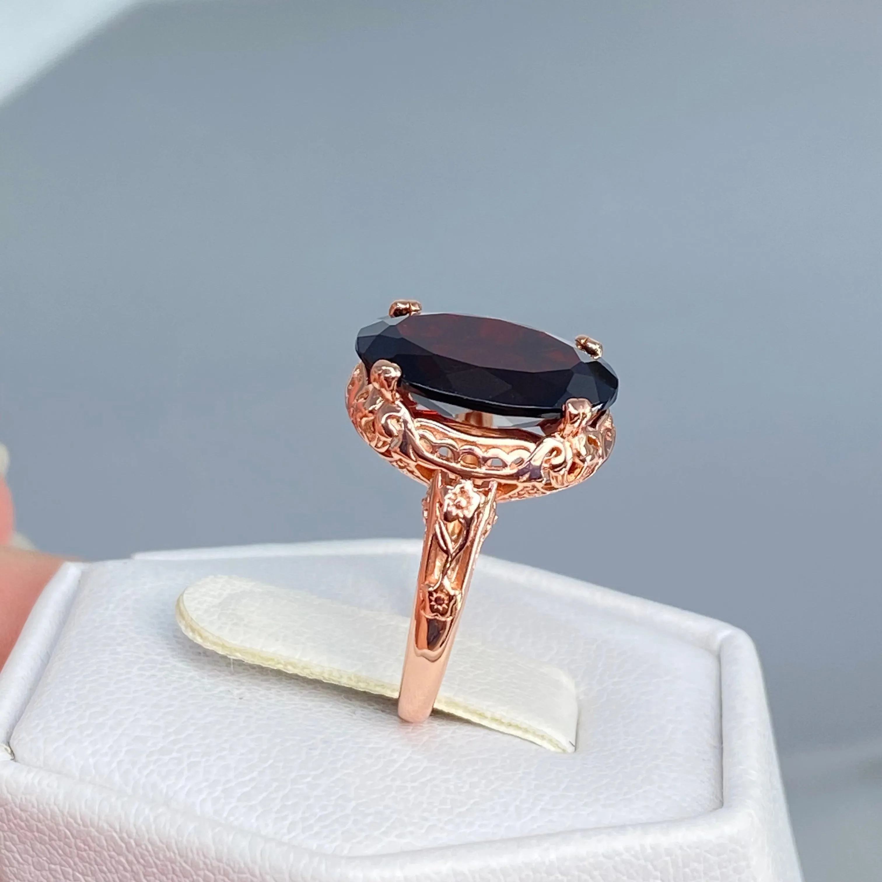 Natural Red Garnet Jewelry Set, Rose Gold plated Sterling Silver, Edwardian Jewelry #S70