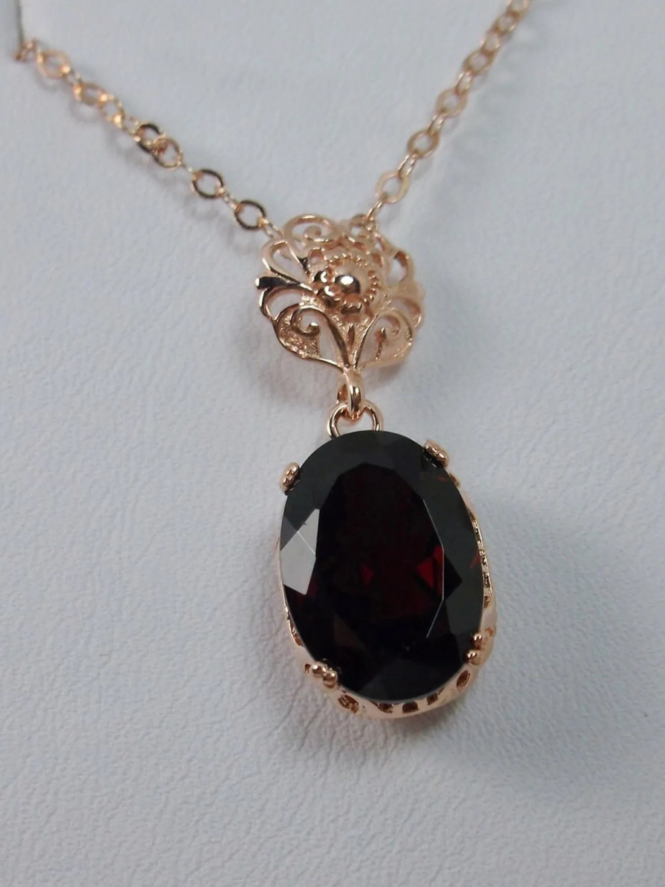 Natural Red Garnet Jewelry Set, Rose Gold plated Sterling Silver, Edwardian Jewelry #S70
