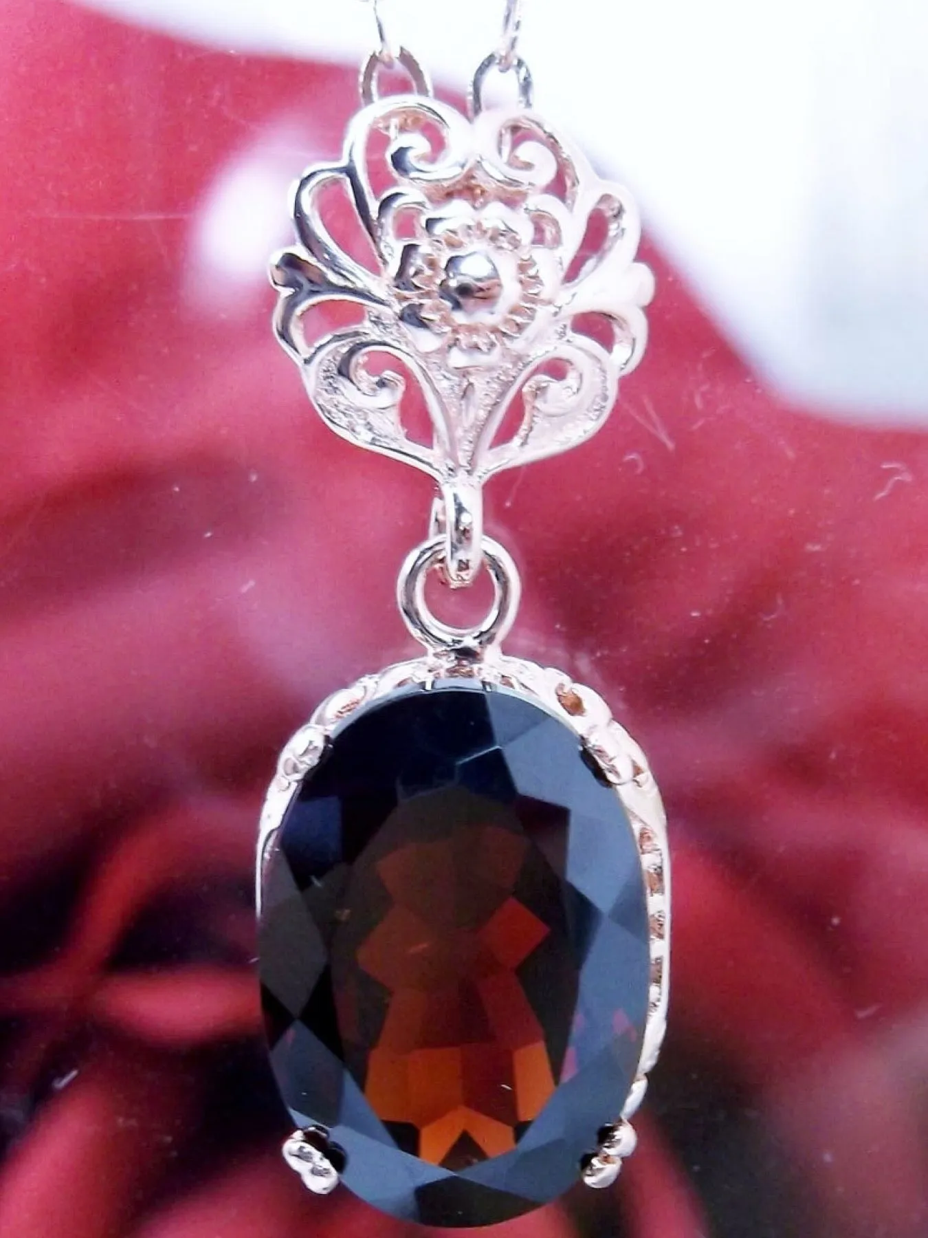 Natural Red Garnet Jewelry Set, Rose Gold plated Sterling Silver, Edwardian Jewelry #S70